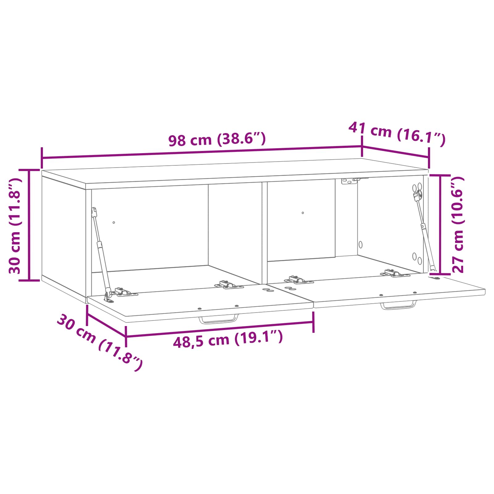 TV ormar za zid Zidne Bijela 98 x 41 x 30 cm Konstruirano drvo