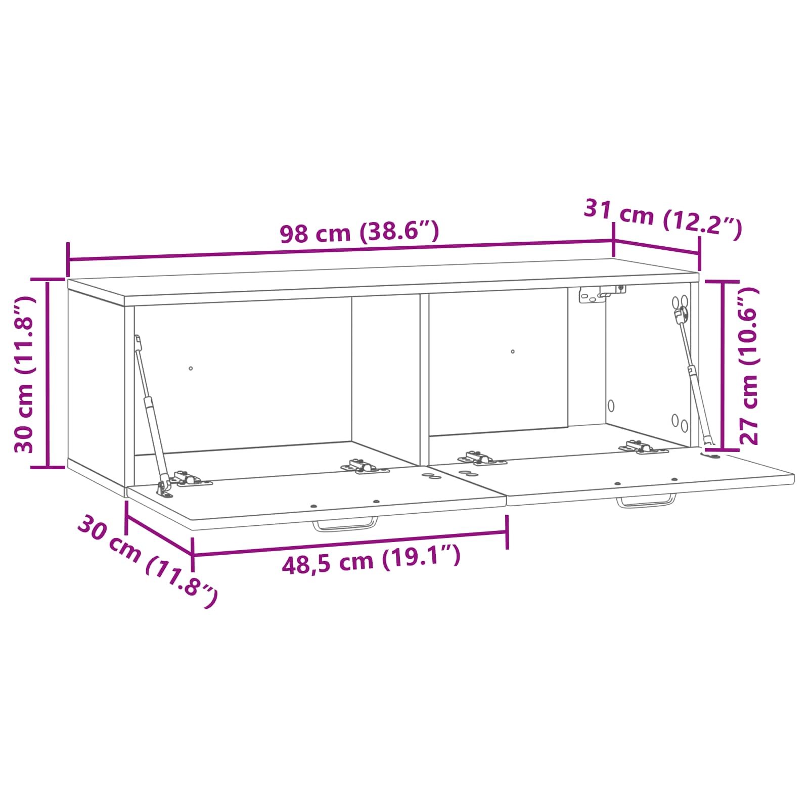 TV ormar za zid Zidne Bijela visokog sjaja 98 x 31 x 30 cm