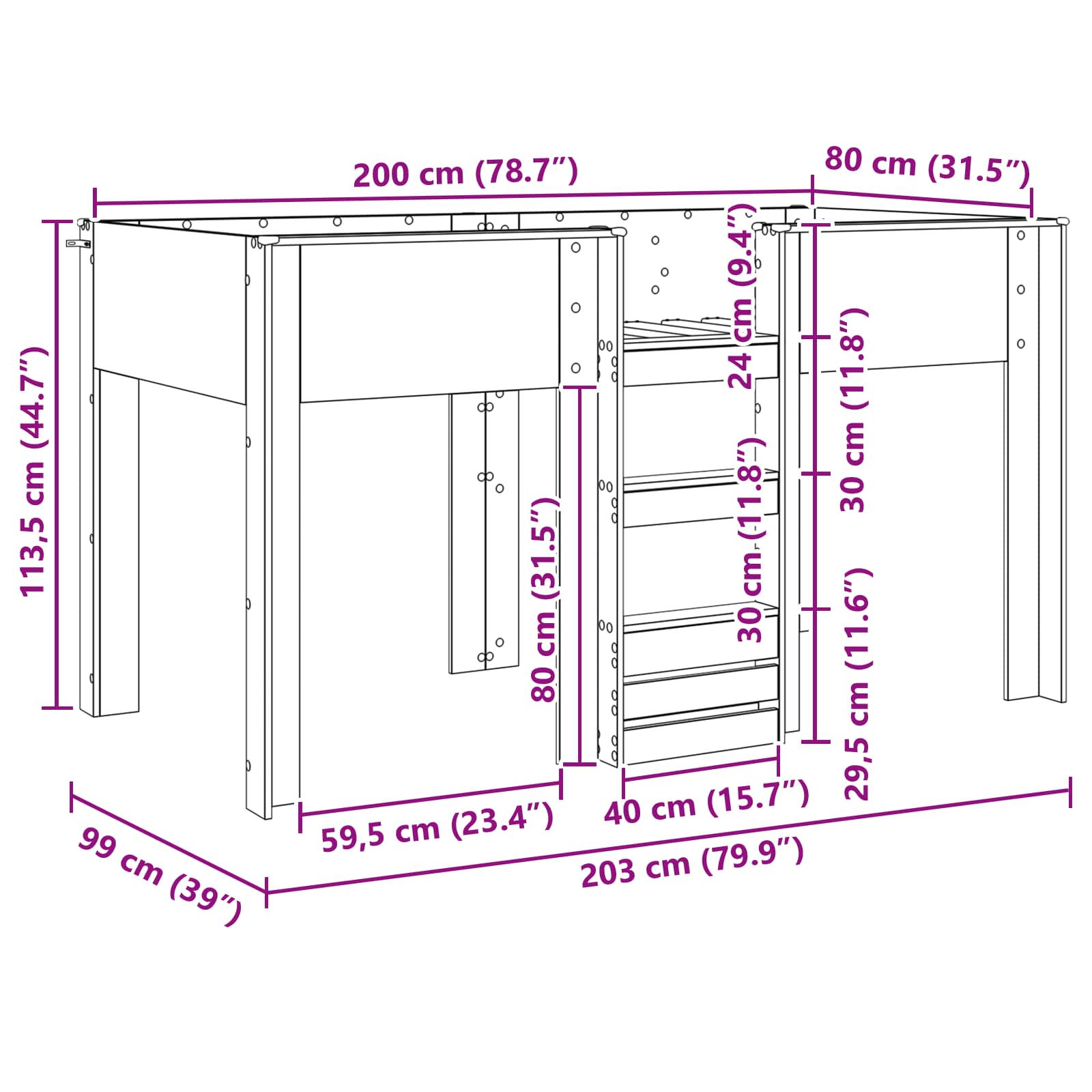 Krevet na kat za djecu s pohranom Siva Sonoma 80 x 200 cm