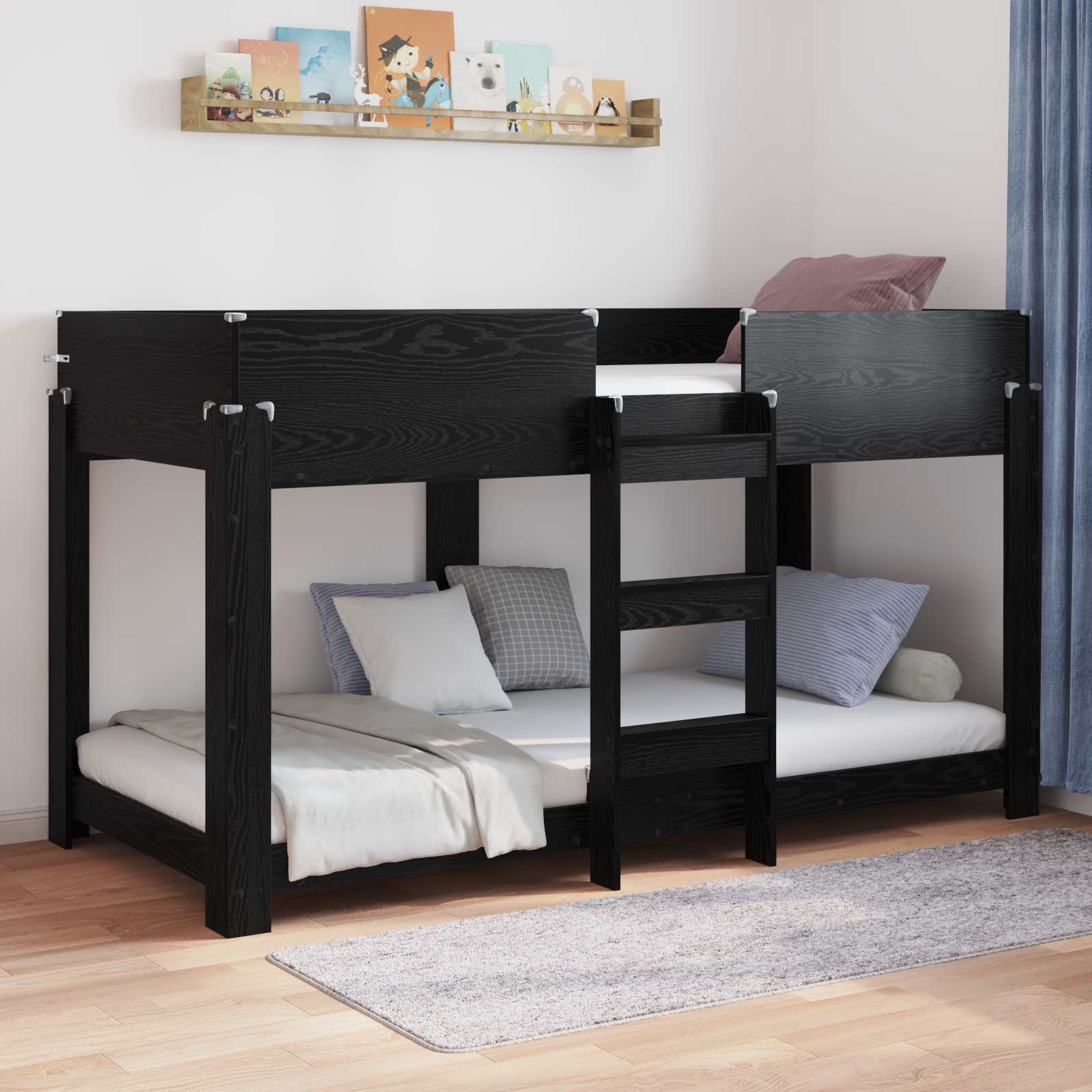 Krevet na kat za djecu Crni hrast 90 x 200 cm Konstruirano drvo