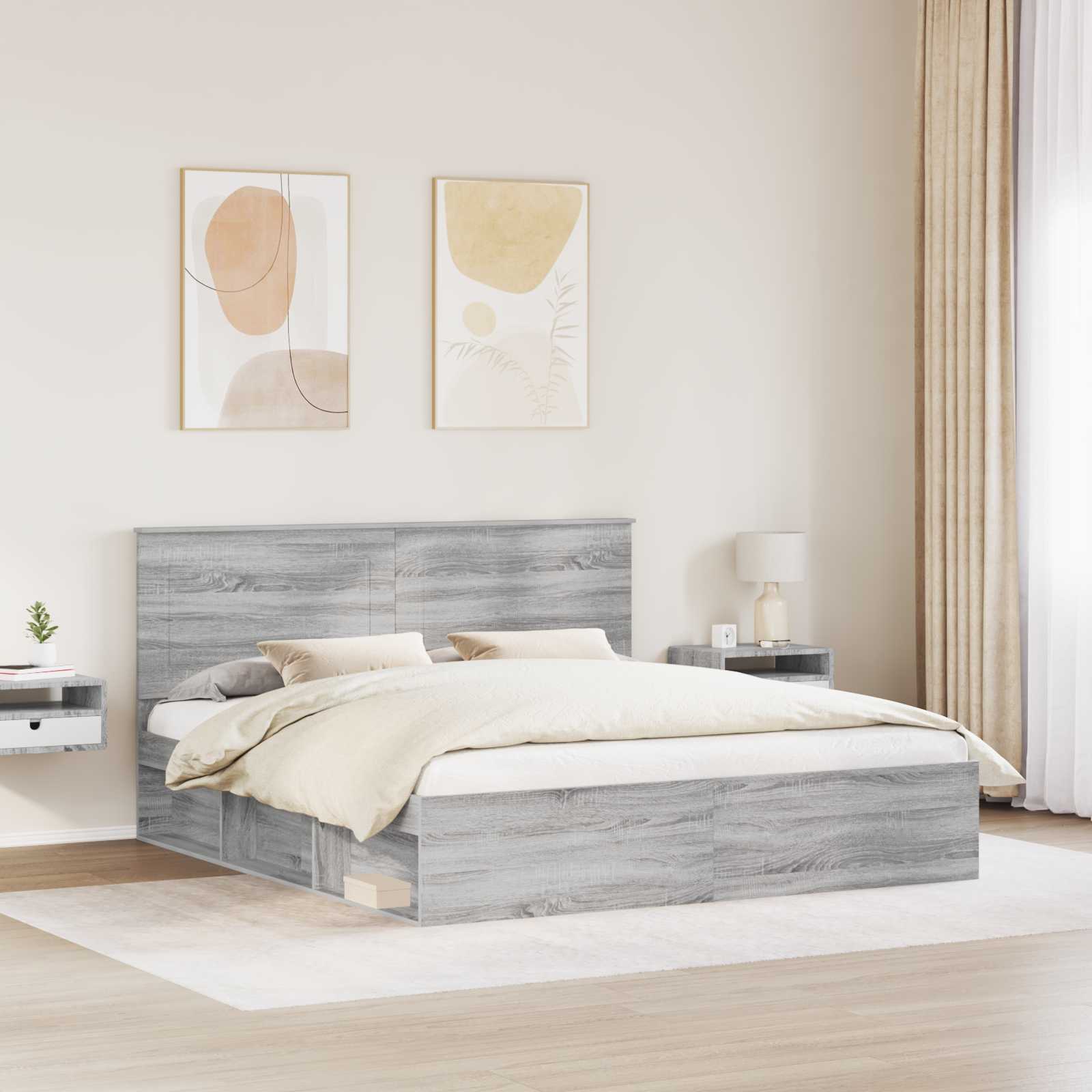 Krevetna konstrukcija s uzglavljem Siva Sonoma 200 x 200 cm