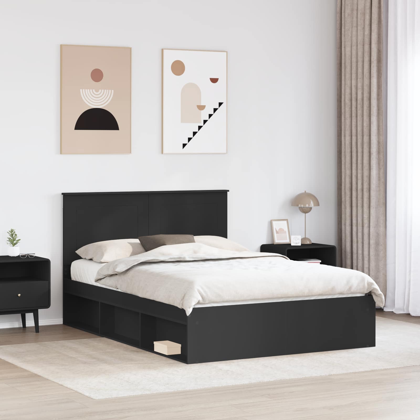 Krevetna konstrukcija Crna 150 x 200 cm Čvrsto borovo drvo
