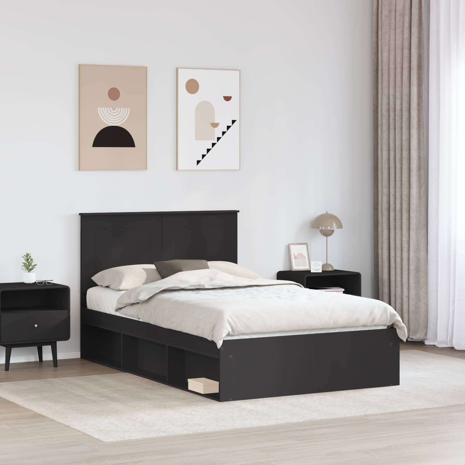 Krevetna konstrukcija Crna 135 x 190 cm Čvrsto borovo drvo
