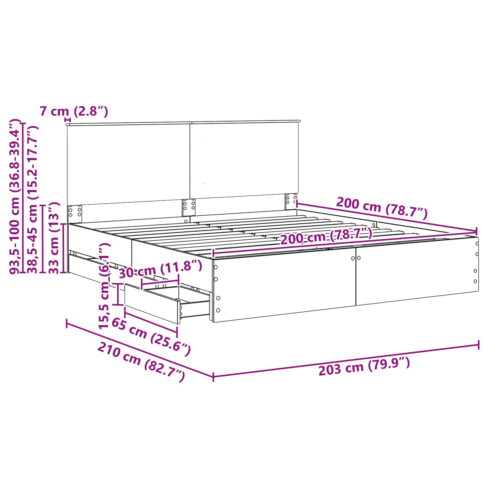 Krevetna konstrukcija Crna 200 x 200 cm Inženjersko Drvo