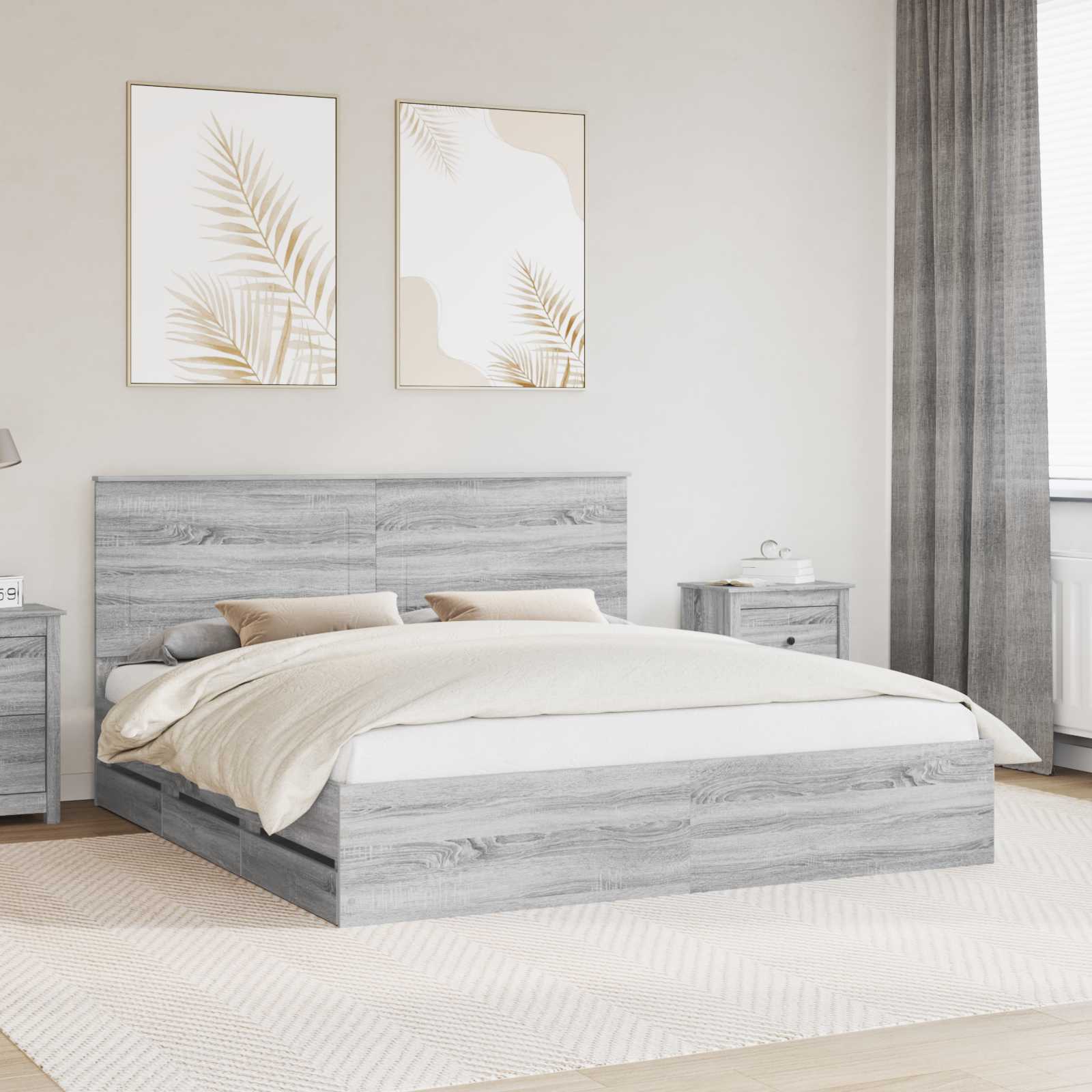 Krevetna konstrukcija Siva Sonoma 200 x 200 cm Inženjersko Drvo