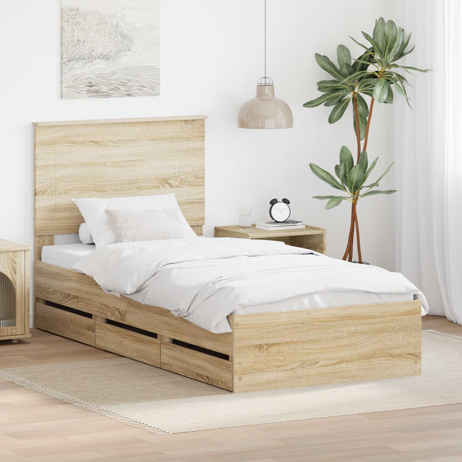 Krevetna konstrukcija s ladicama Sonoma hrast 100 x 200 cm