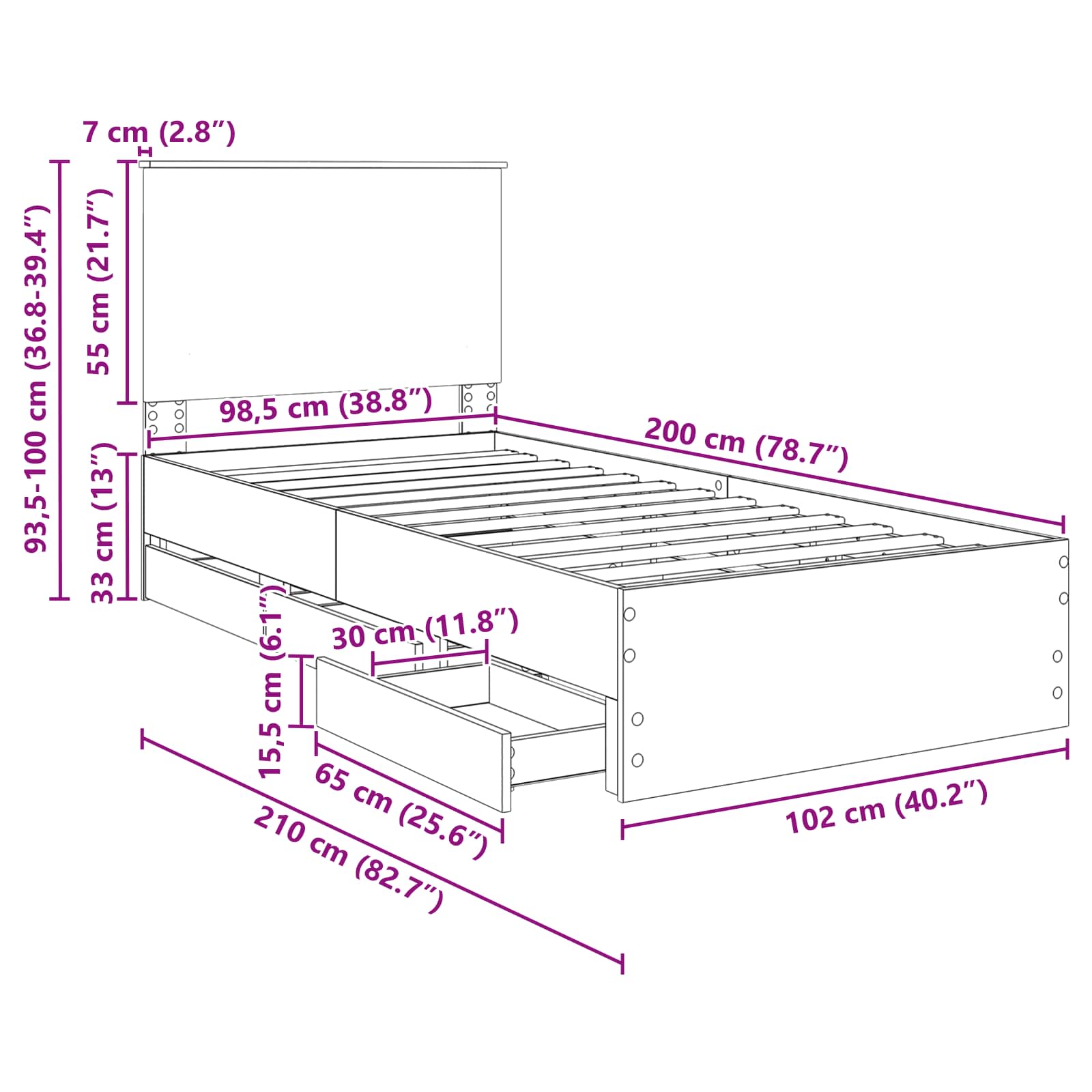 Krevetna konstrukcija Smeđi hrast 100 x 200 cm Inženjersko Drvo