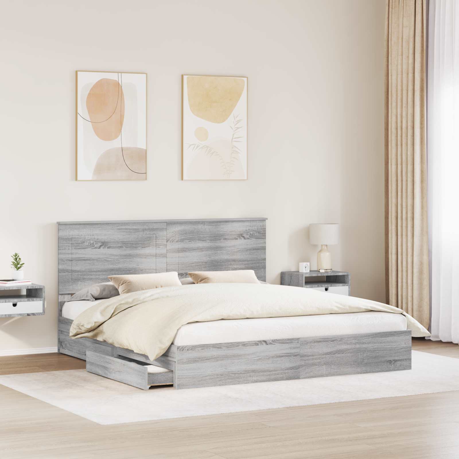 Krevet s od storage Siva Sonoma 200 x 200 cm Konstruirano drvo
