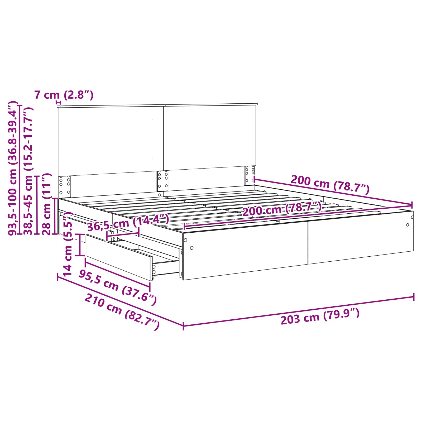Krevet s od storage Siva Sonoma 200 x 200 cm Konstruirano drvo