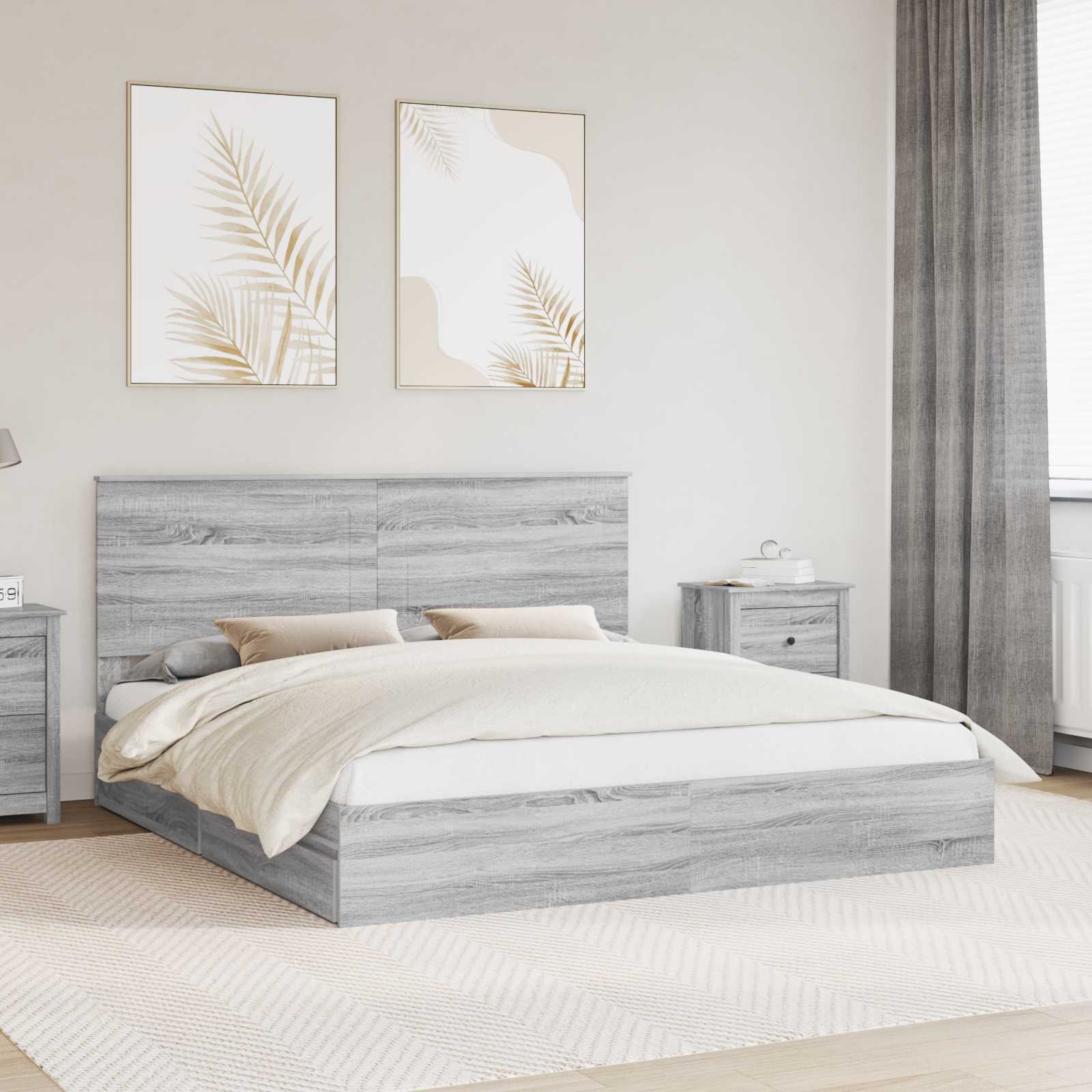 Krevet s od storage Siva Sonoma 180 x 200 cm Konstruirano drvo