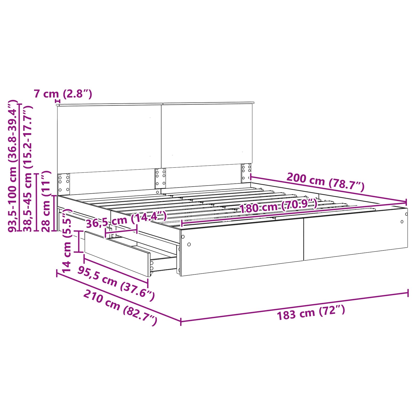 Krevet s od storage Siva Sonoma 180 x 200 cm Konstruirano drvo