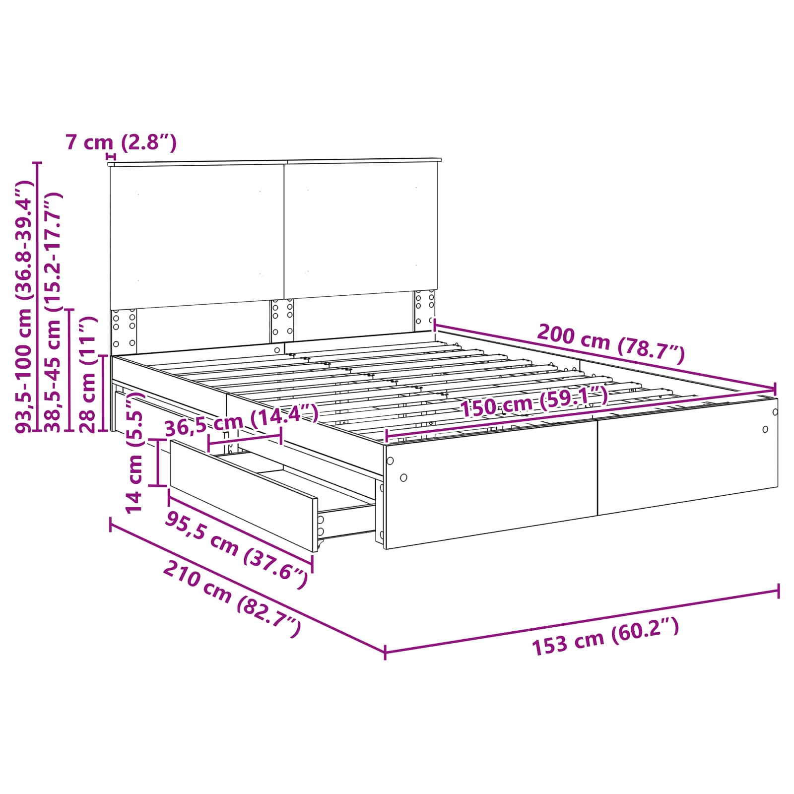 Krevet s od storage s uzglavljem Betonski sivi 150 x 200 cm