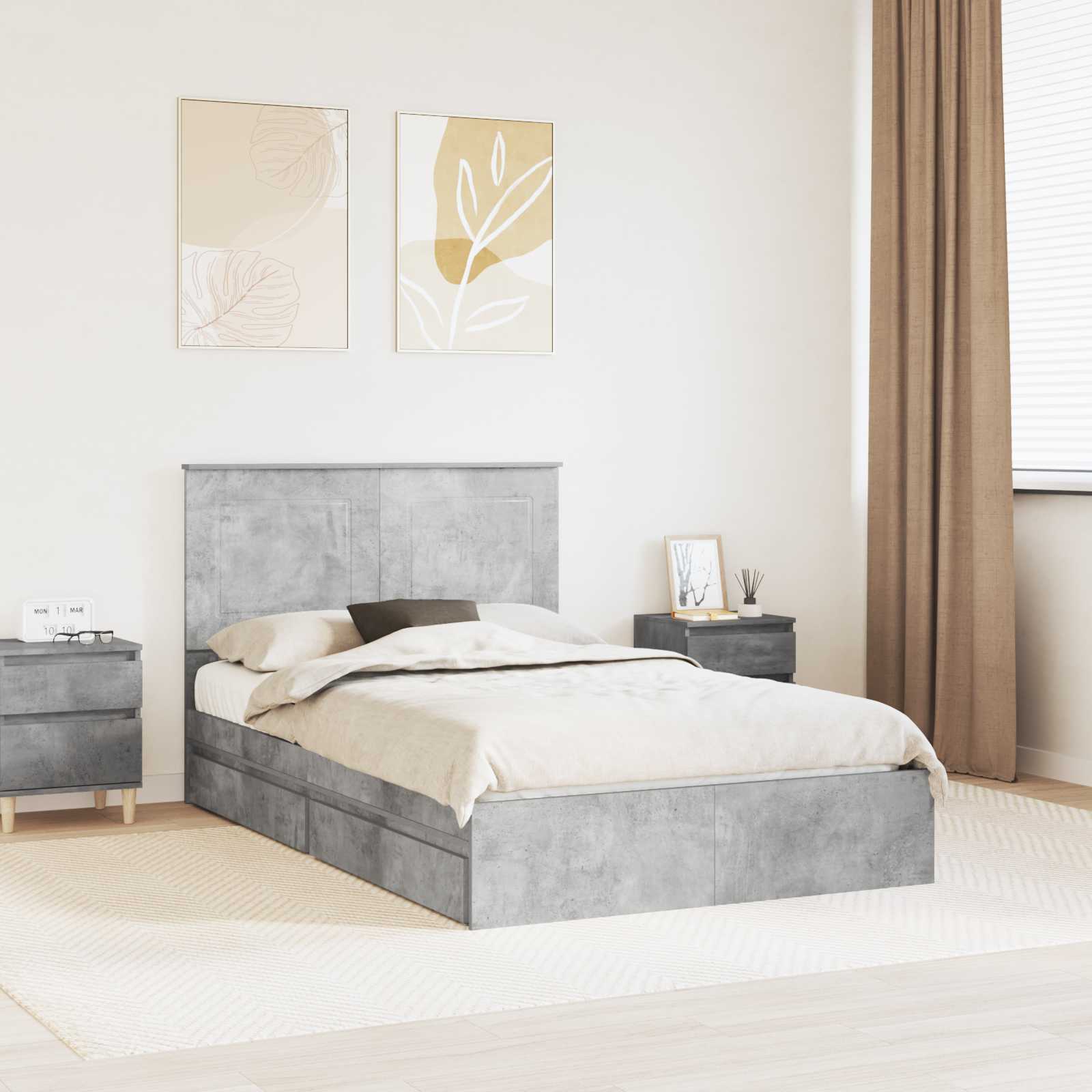 Krevet s od storage s uzglavljem Betonski sivi 135 x 190 cm