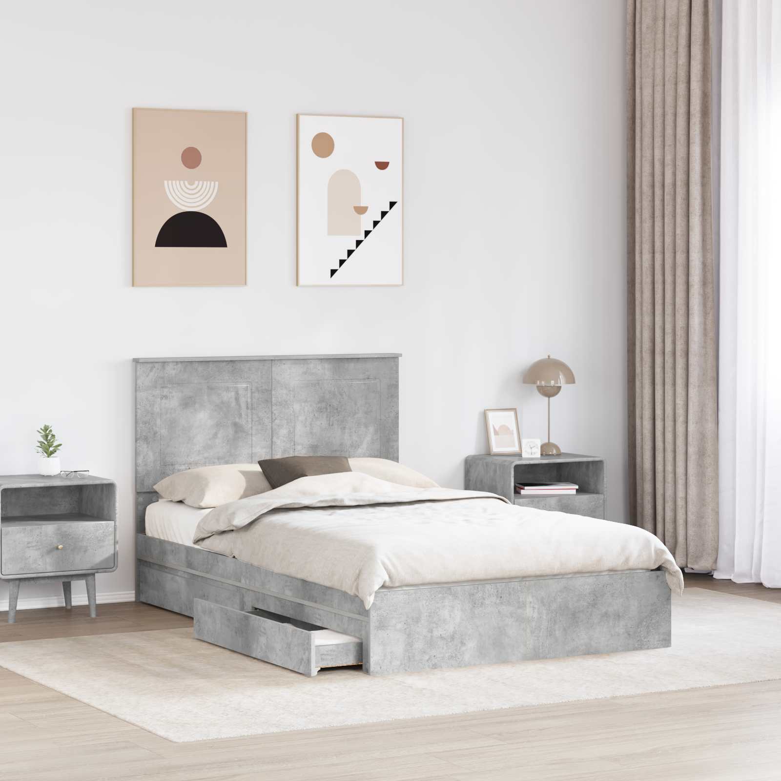 Krevet s od storage s uzglavljem Betonski sivi 135 x 190 cm