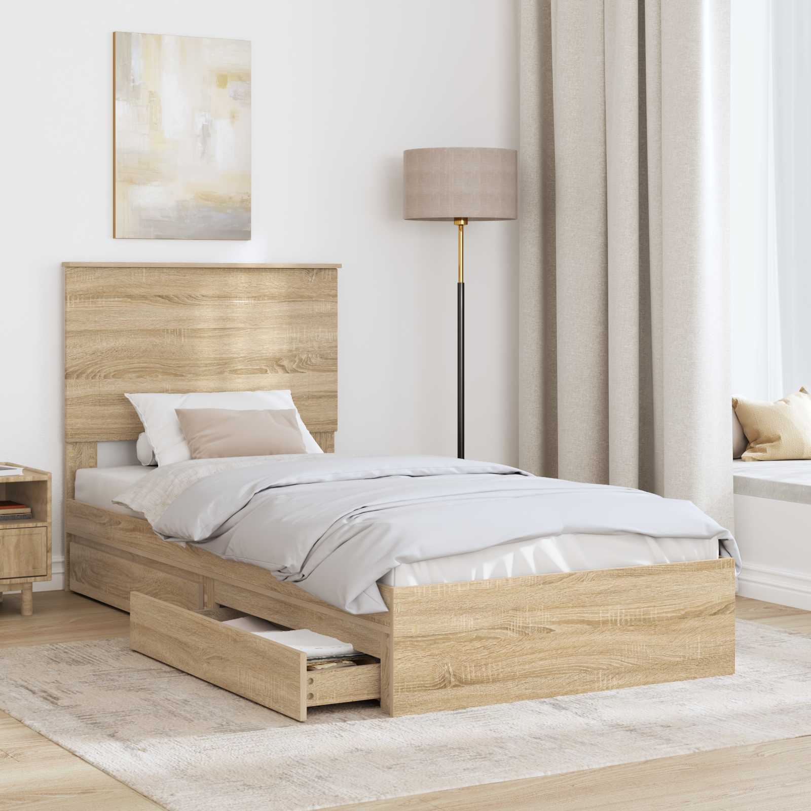 Krevet s od storage Sonoma hrast 90 x 200 cm Konstruirano drvo