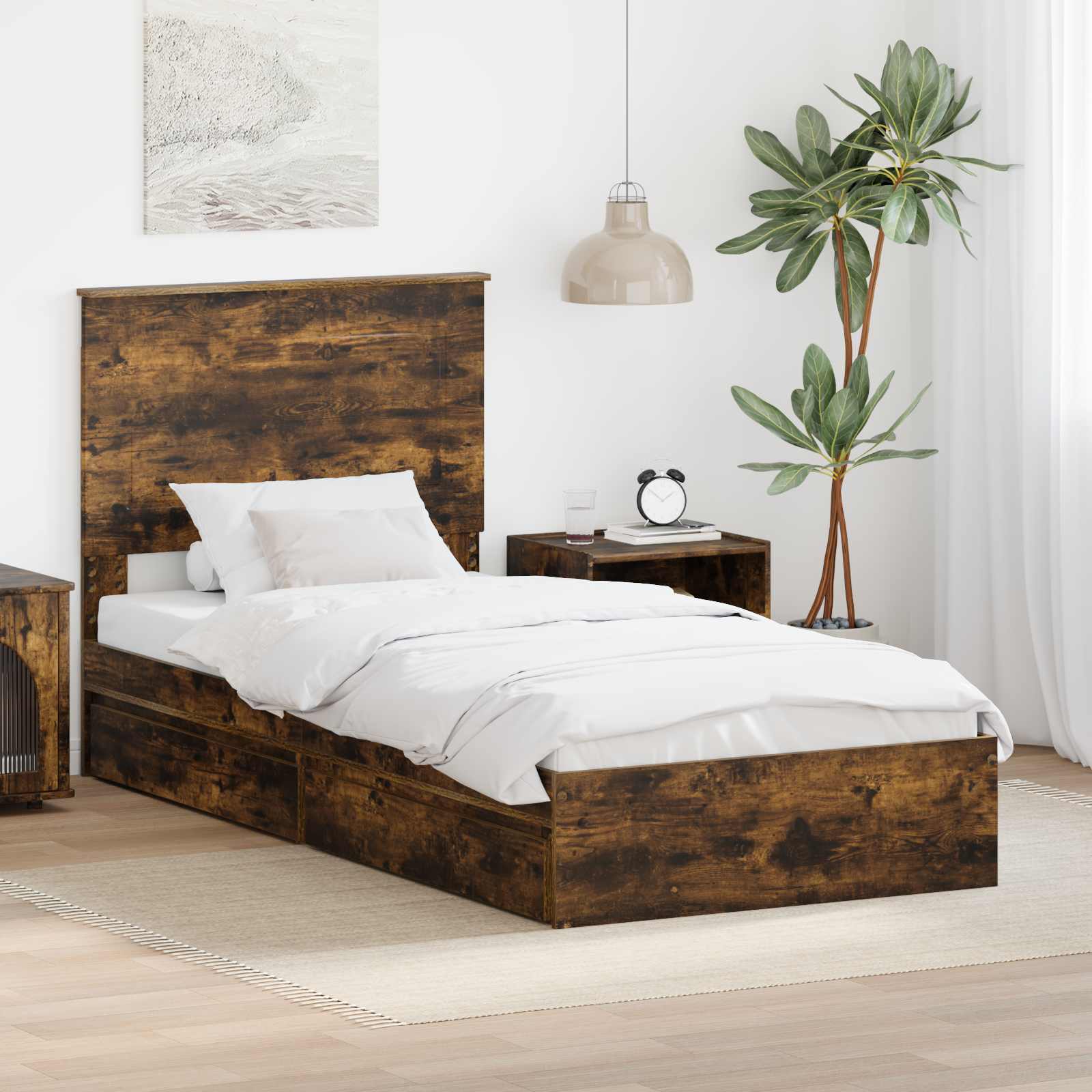 Krevet s od storage s uzglavljem Dimljeni hrast 90 x 200 cm