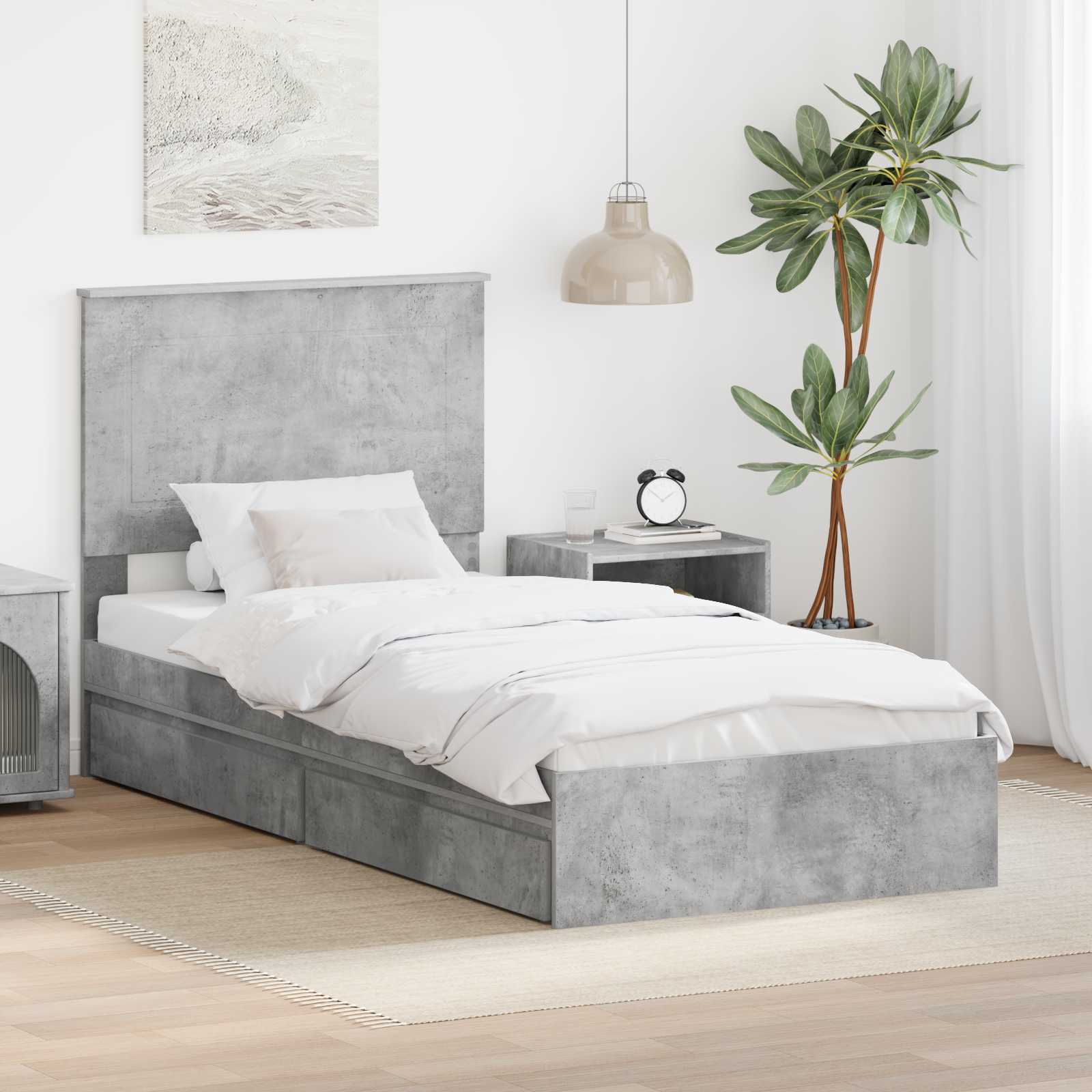Krevet s od storage Betonski sivi 75 x 190 cm Konstruirano drvo