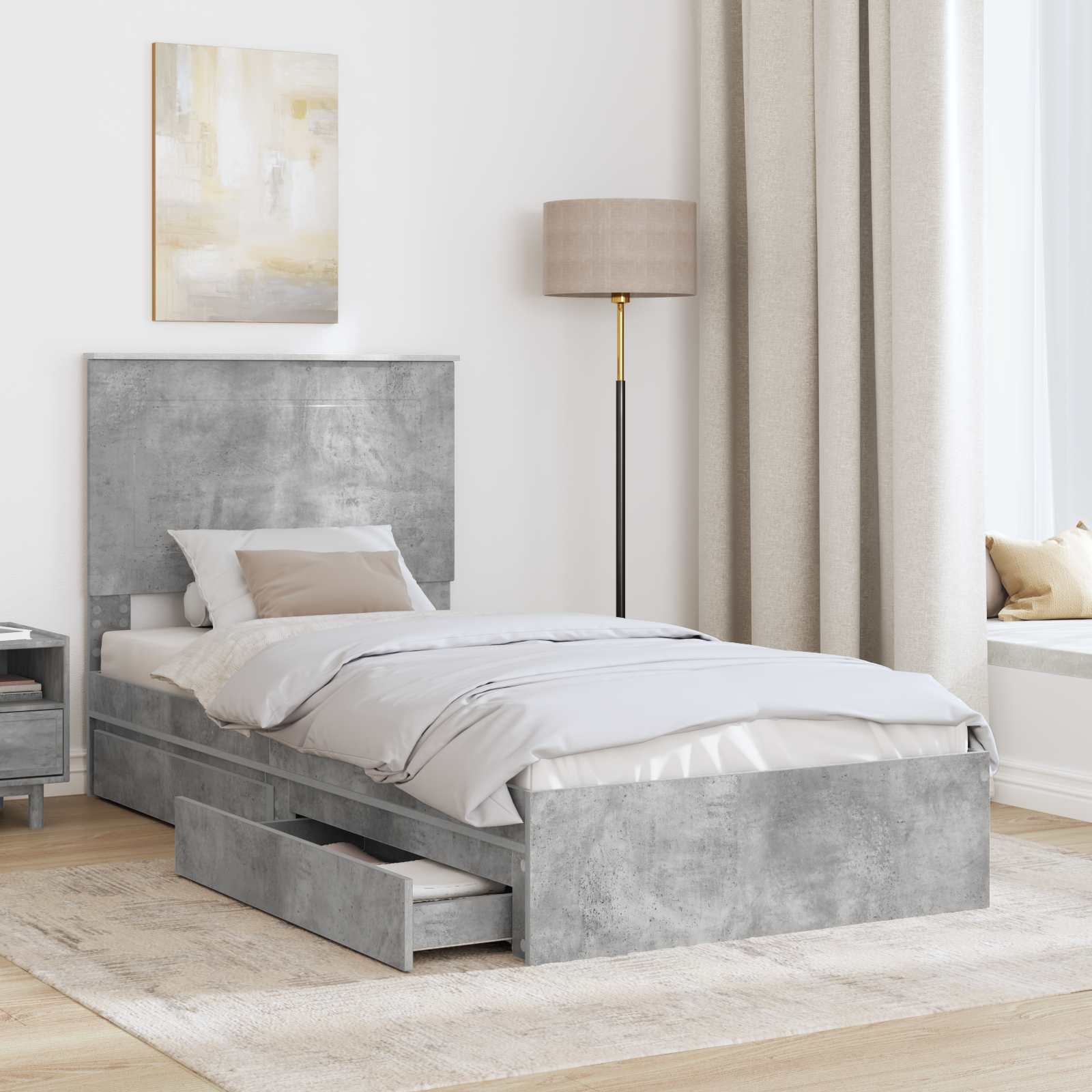 Krevet s od storage Betonski sivi 75 x 190 cm Konstruirano drvo