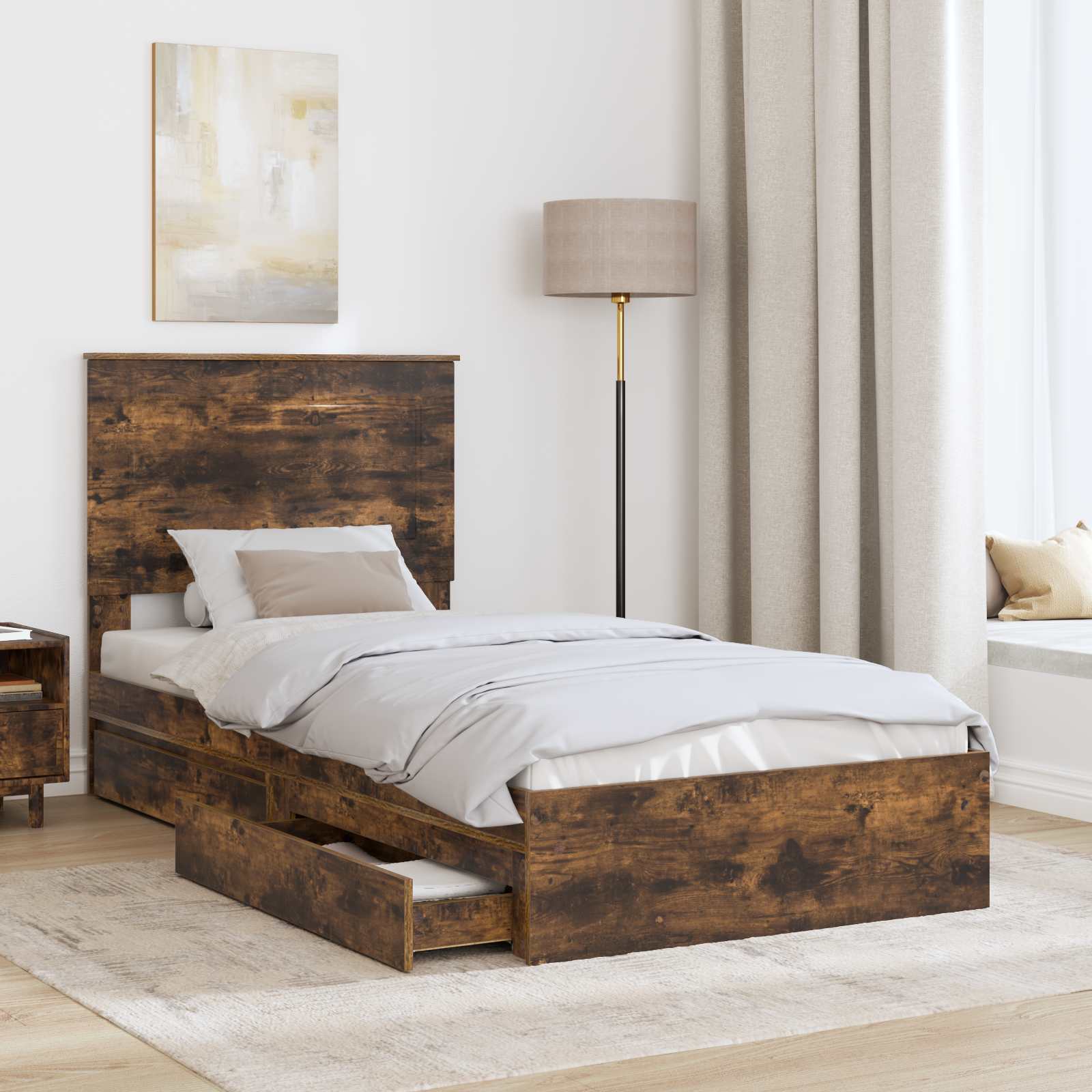 Krevet s od storage s uzglavljem Dimljeni hrast 75 x 190 cm
