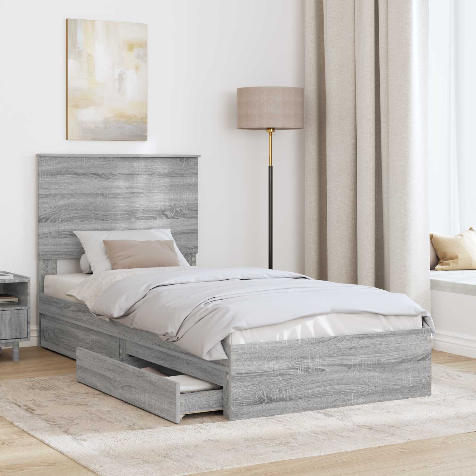 Krevet s od storage Siva Sonoma 75 x 190 cm Konstruirano drvo