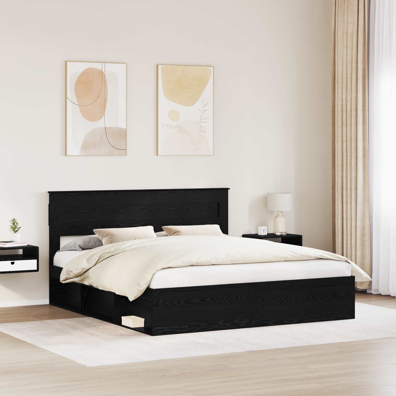 Krevetna konstrukcija Crna 200 x 200 cm Čvrsto borovo drvo
