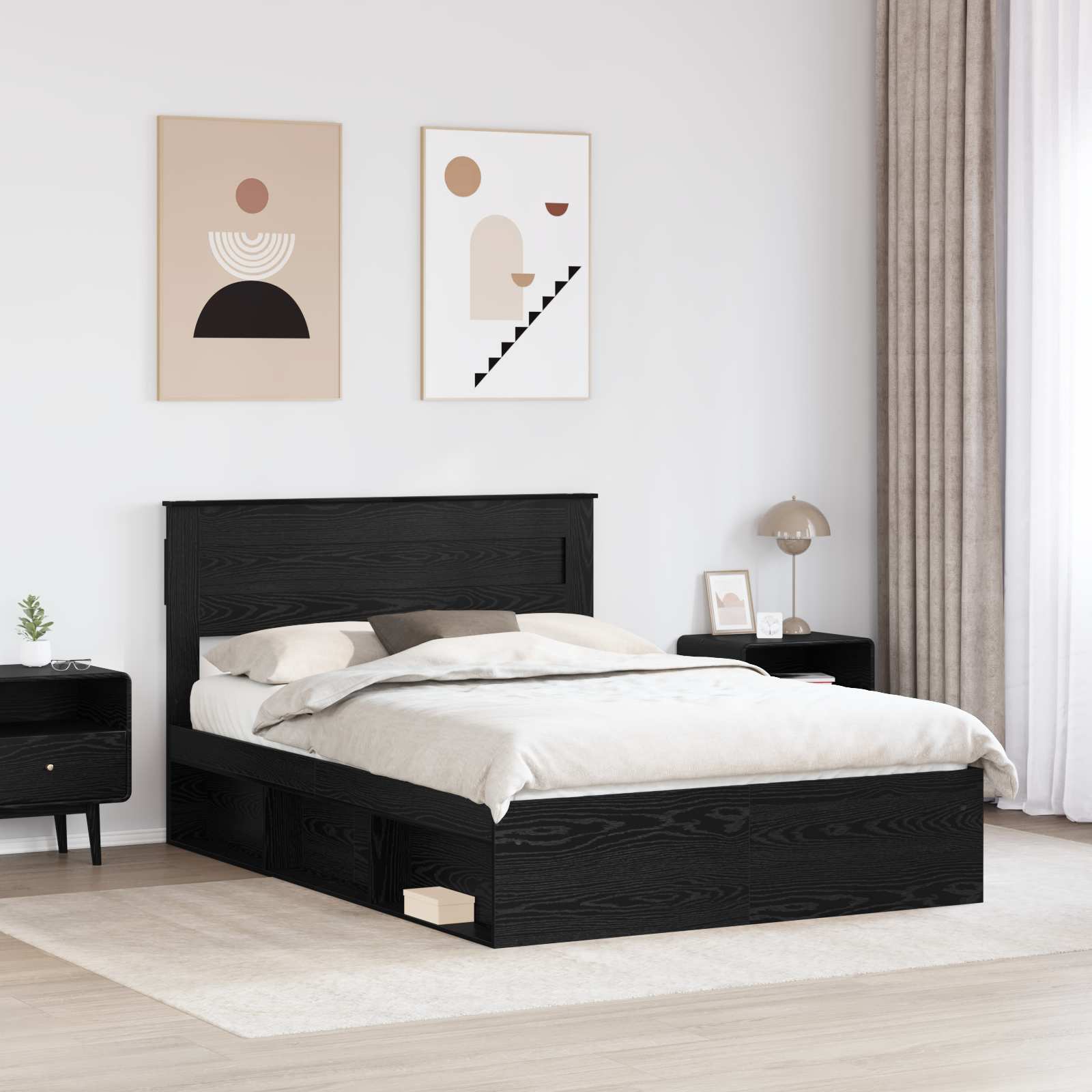Krevetna konstrukcija Crna 150 x 200 cm Čvrsto borovo drvo