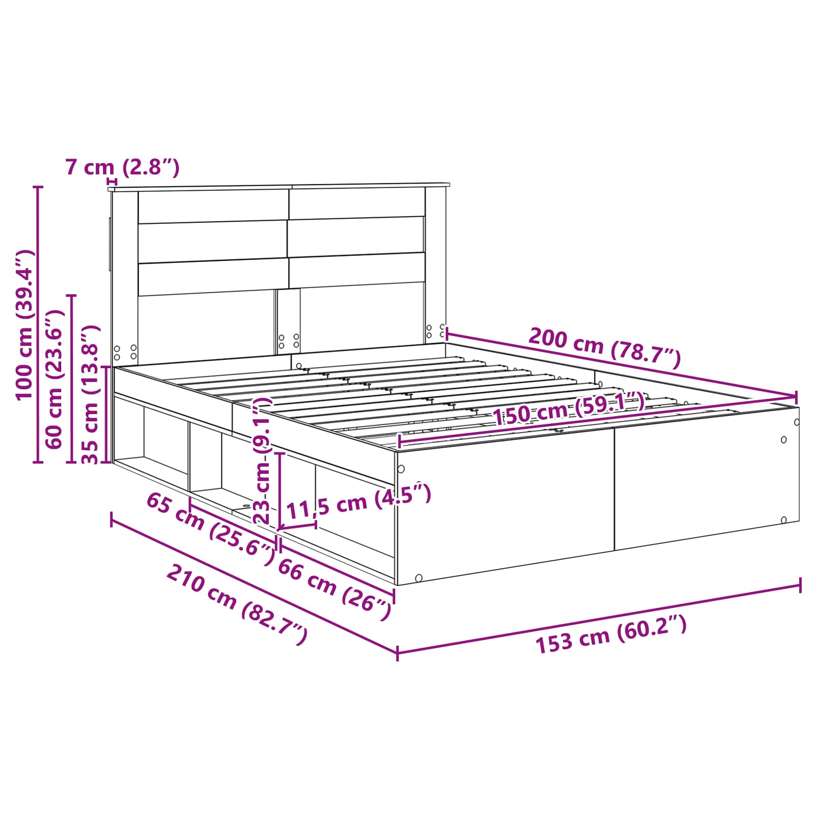 Krevetna konstrukcija s uzglavljem Dimljeni hrast 150 x 200 cm