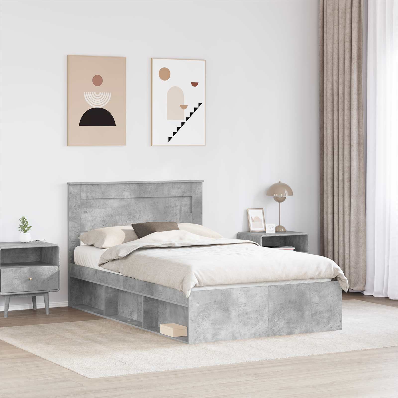 Krevetna konstrukcija s uzglavljem Betonska siva 135 x 190 cm