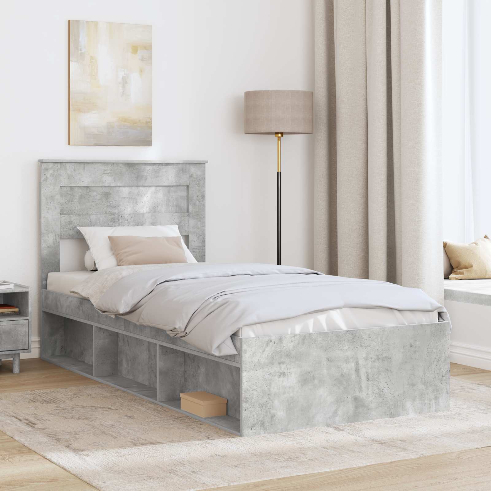 Krevetna konstrukcija s uzglavljem Betonska siva 100 x 200 cm