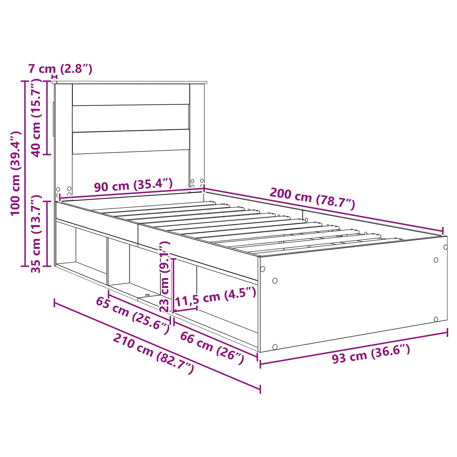 Krevetna konstrukcija s uzglavljem Sonoma hrast 90 x 200 cm