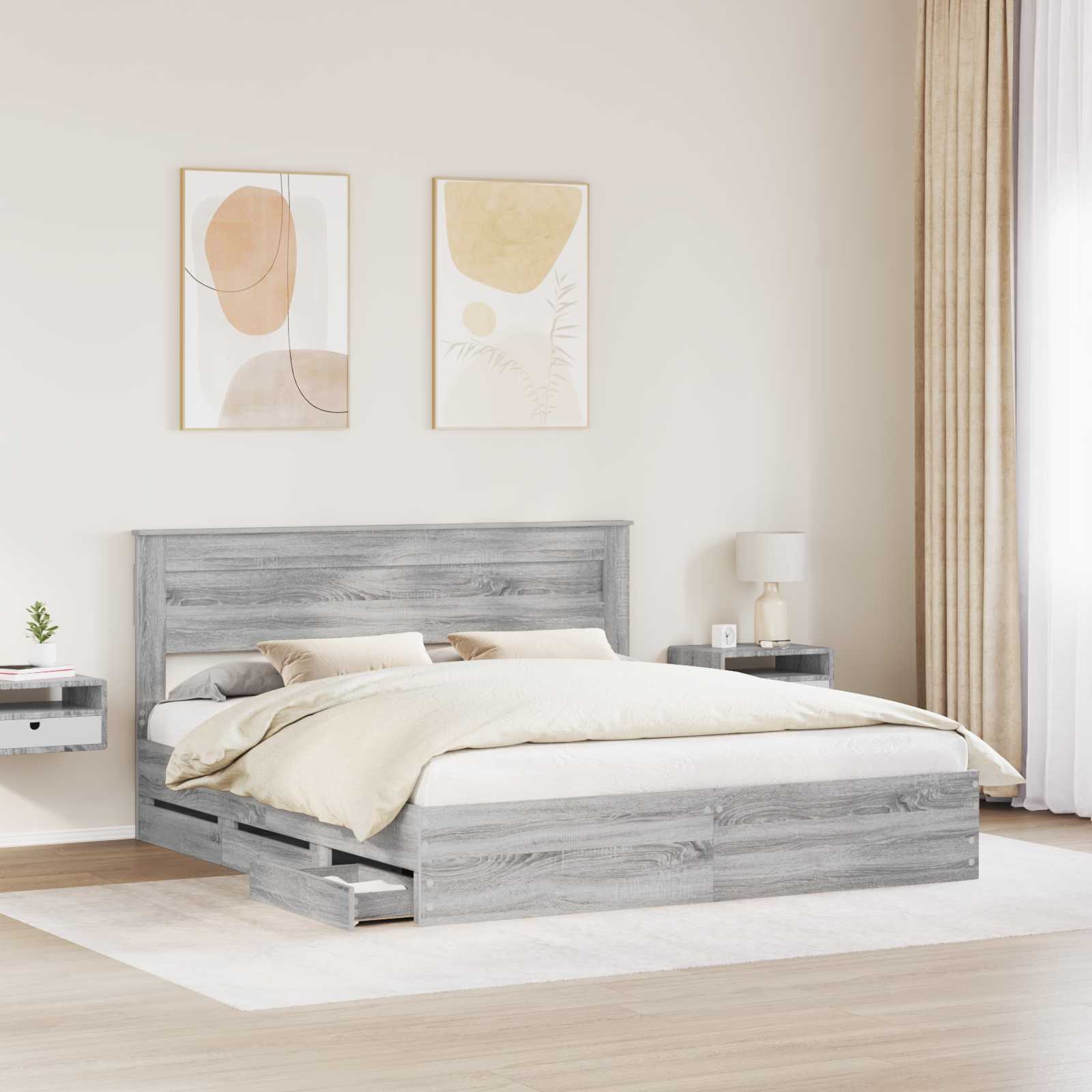 Krevetna konstrukcija Siva Sonoma 200 x 200 cm Inženjersko Drvo