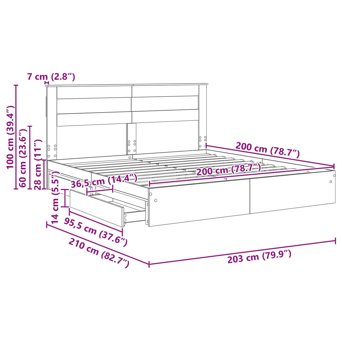Krevet s od storage s ladicama Betonski sivi 200 x 200 cm