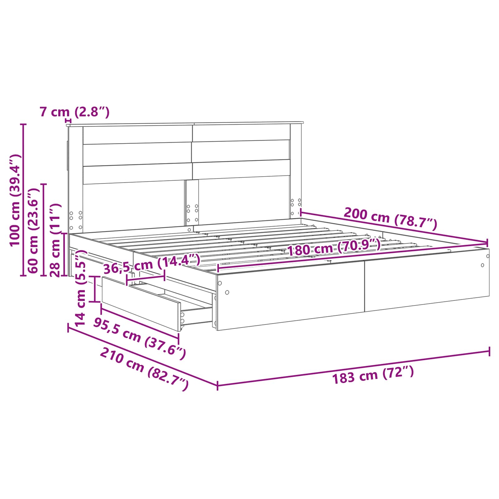 Krevet s od storage Bijelo 180 x 200 cm Konstruirano drvo