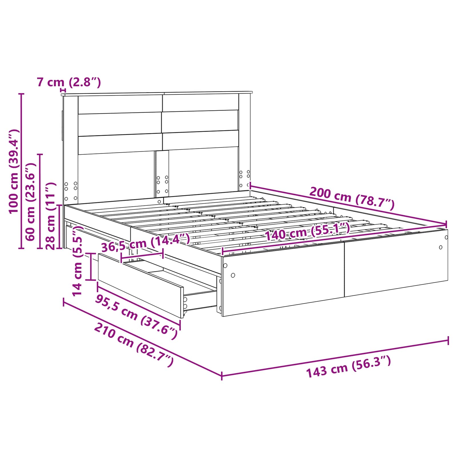 Krevet s od storage Sonoma hrast 140 x 200 cm Konstruirano drvo