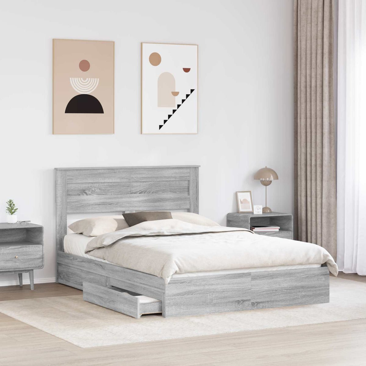 Krevet s od storage Siva Sonoma 140 x 200 cm Konstruirano drvo