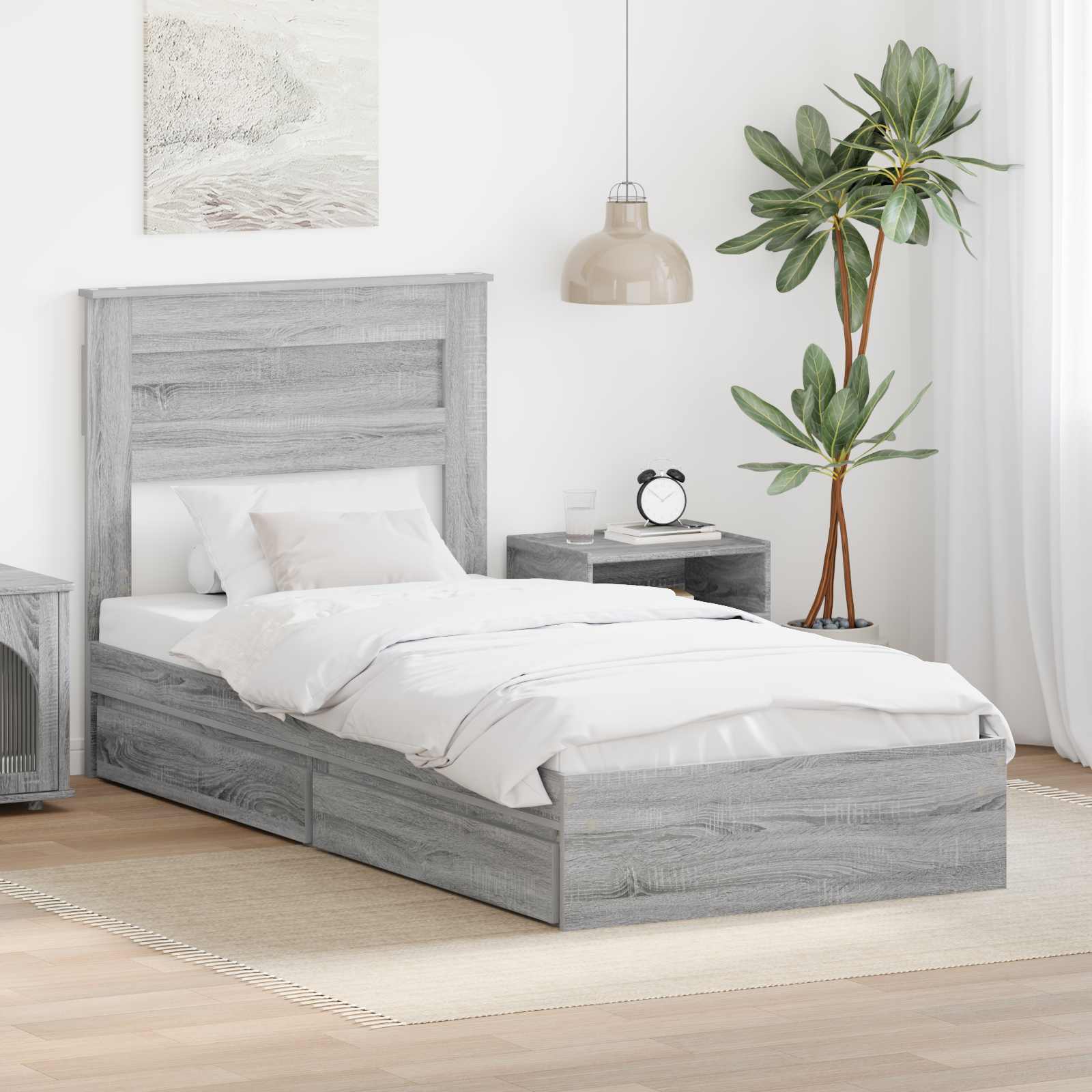 Krevet s od storage Siva Sonoma 90 x 190 cm Konstruirano drvo