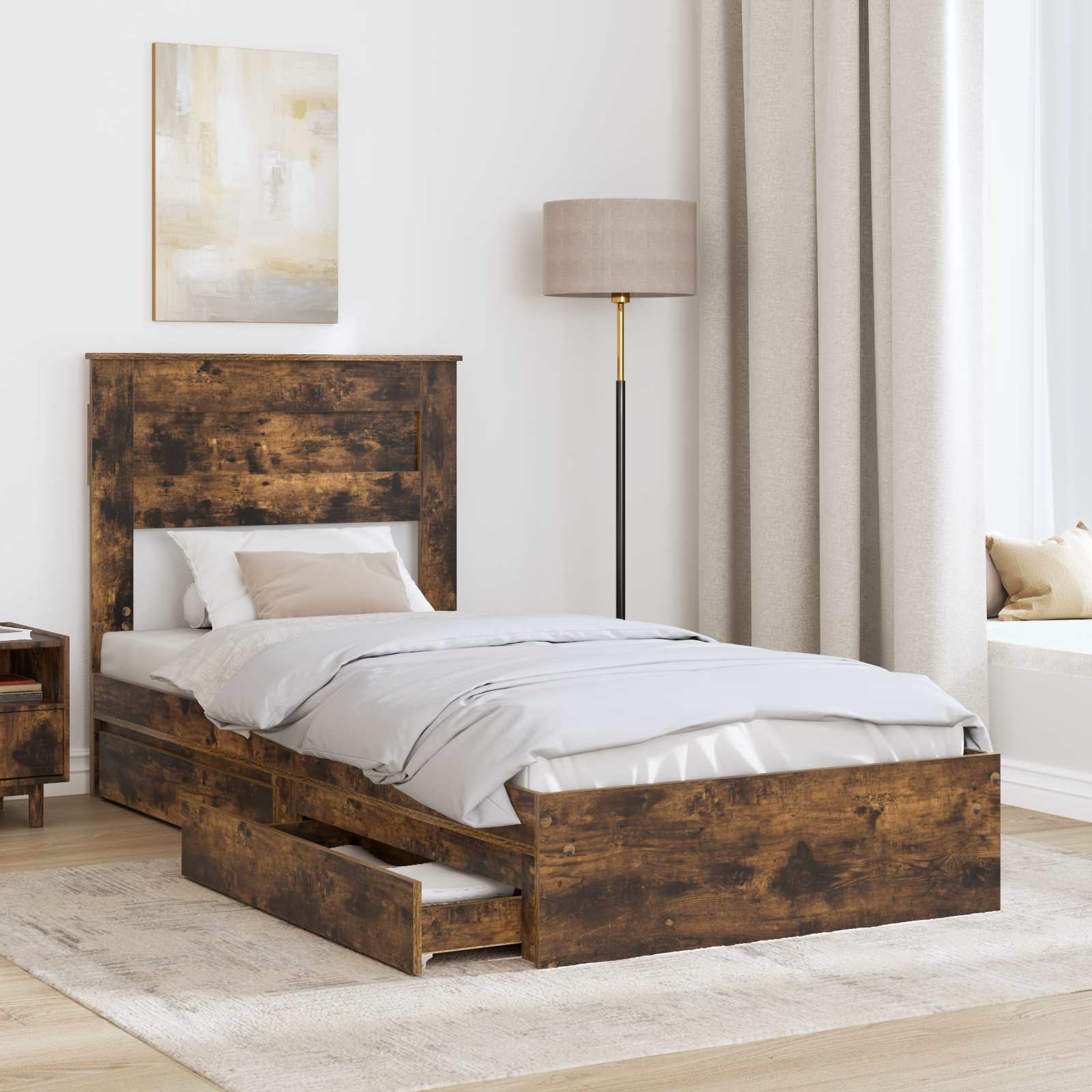 Krevet s od storage s ladicama Dimljeni hrast 90 x 200 cm