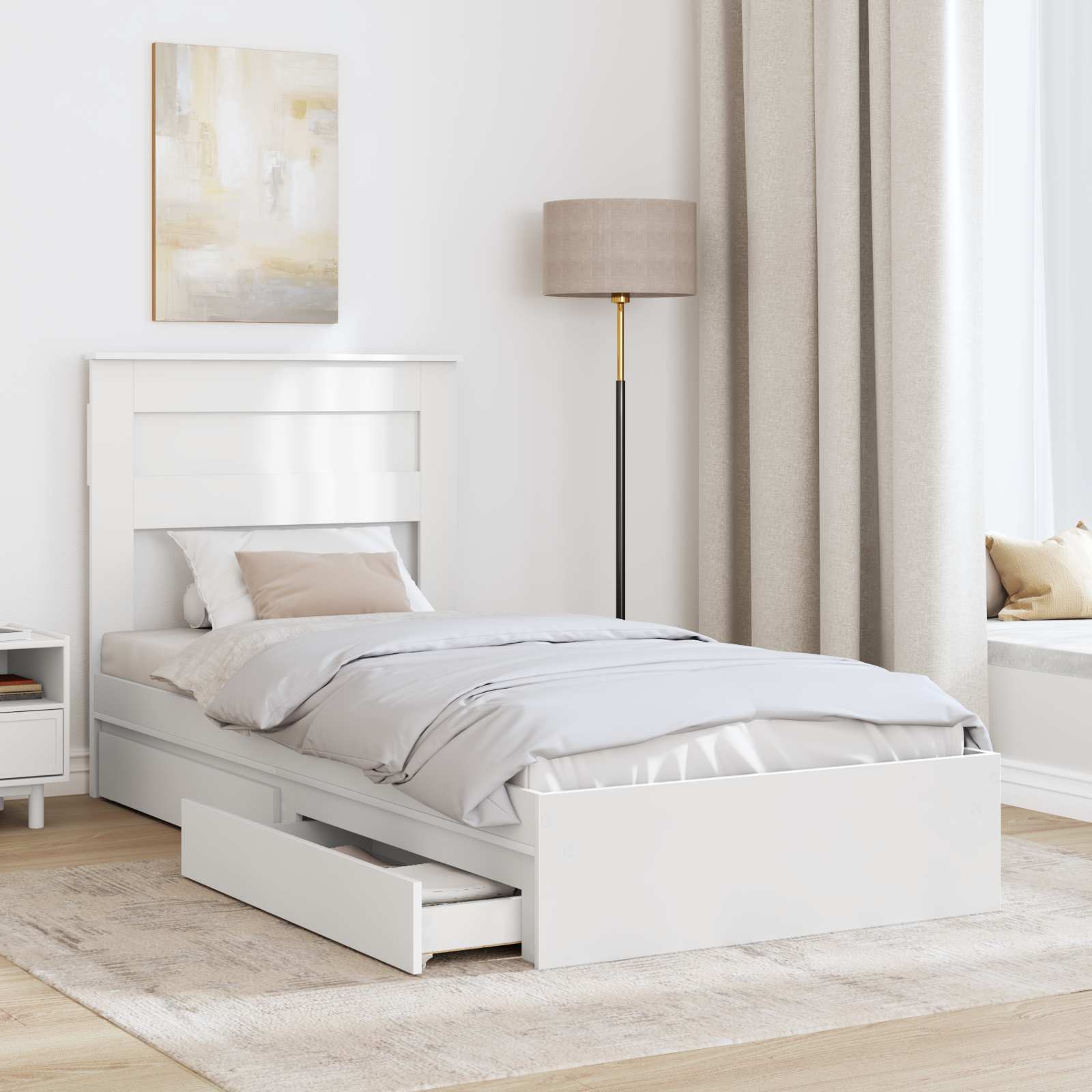 Krevet s od storage Bijelo 75 x 190 cm Konstruirano drvo