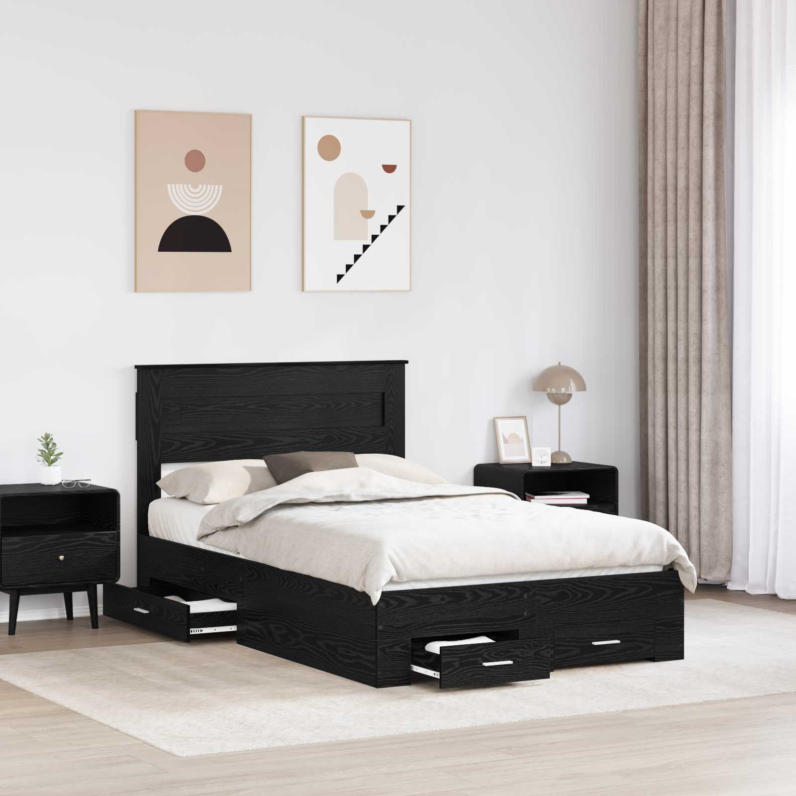 Krevetna konstrukcija Crni hrast 135 x 190 cm Konstruirano drvo