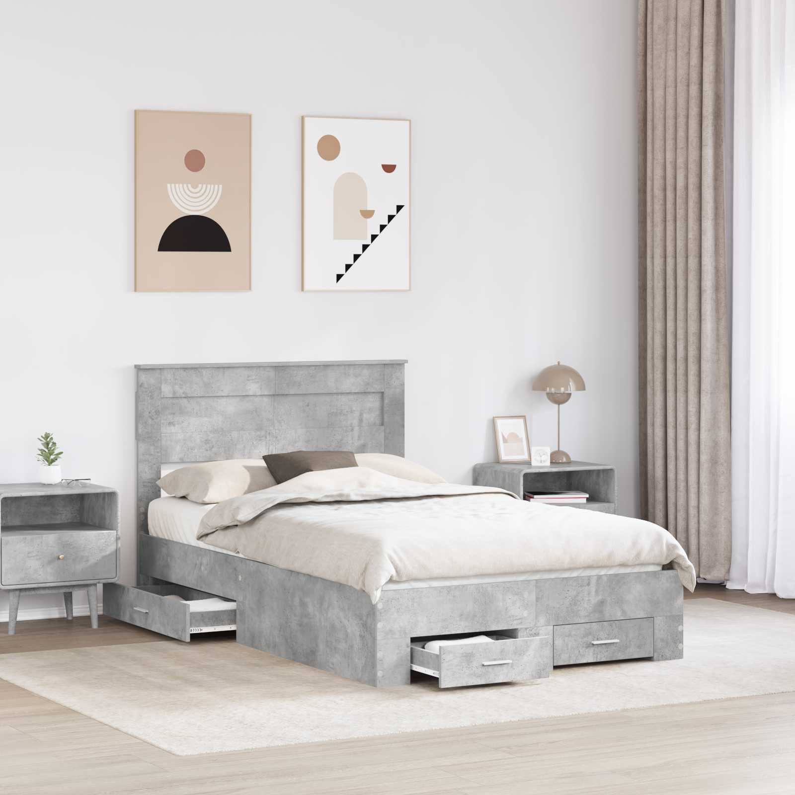 Krevetna konstrukcija s ladicama Betonski sivi 135 x 190 cm
