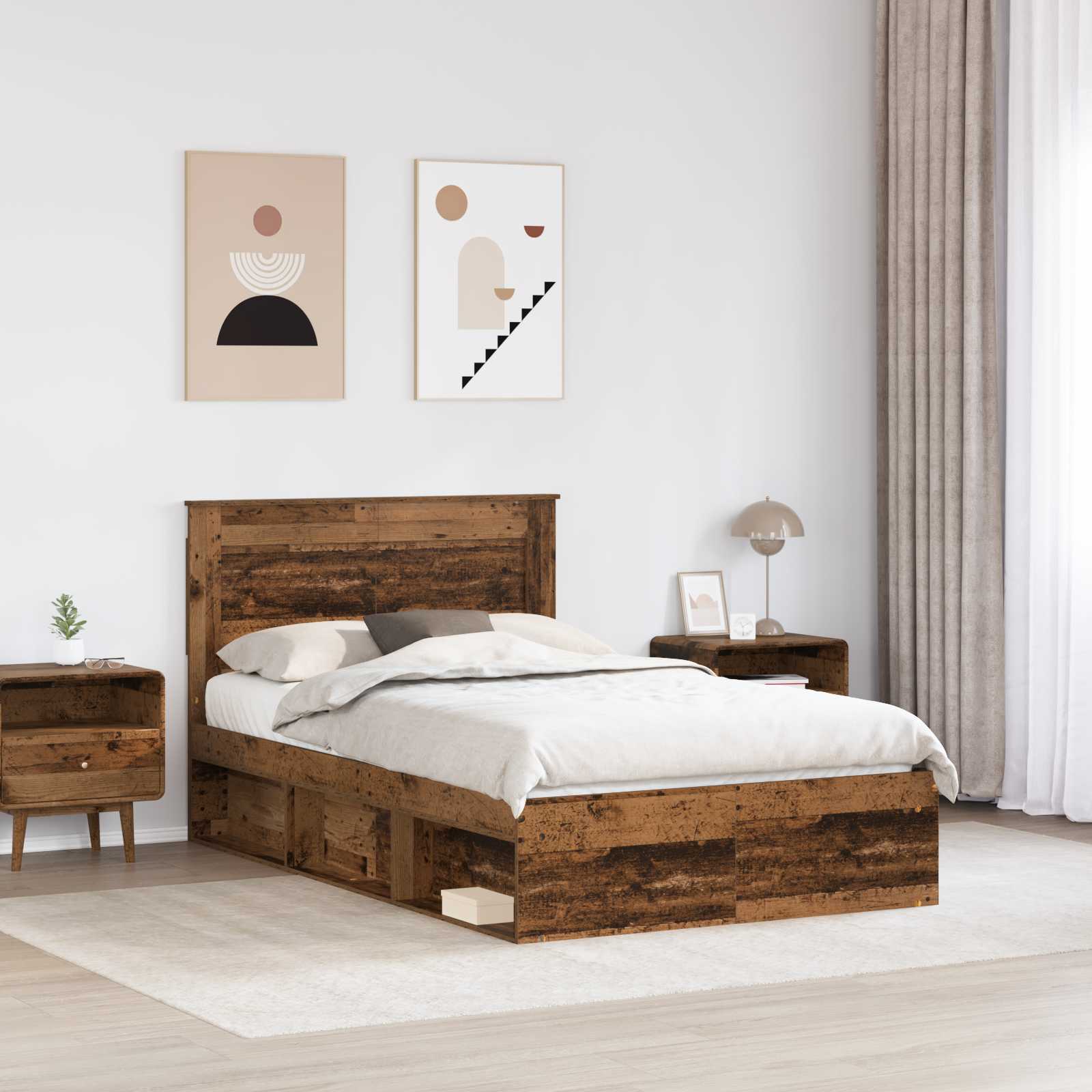 Krevetna konstrukcija s uzglavljem Staro drvo 135 x 190 cm