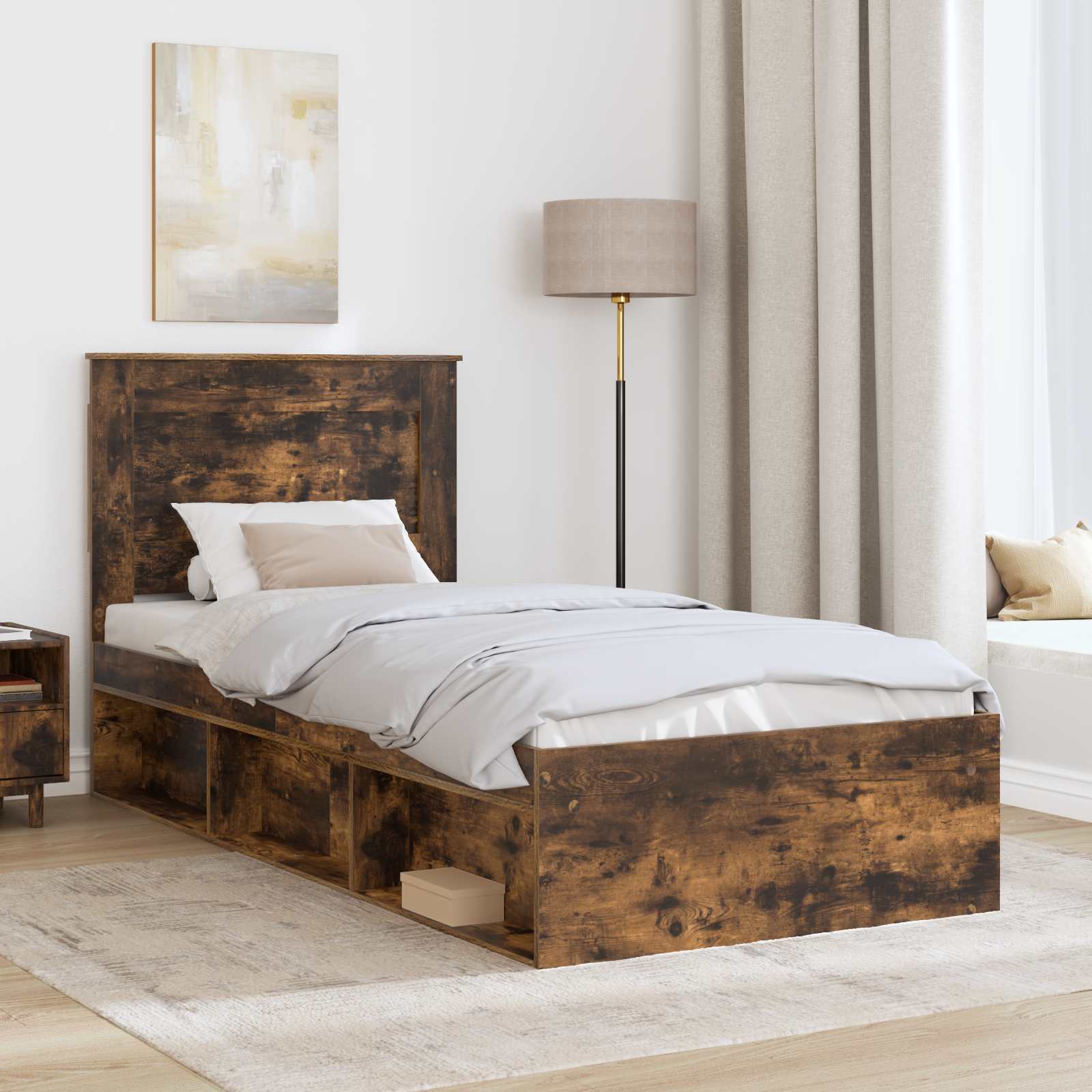 Krevetna konstrukcija s uzglavljem Dimljeni hrast 100 x 200 cm