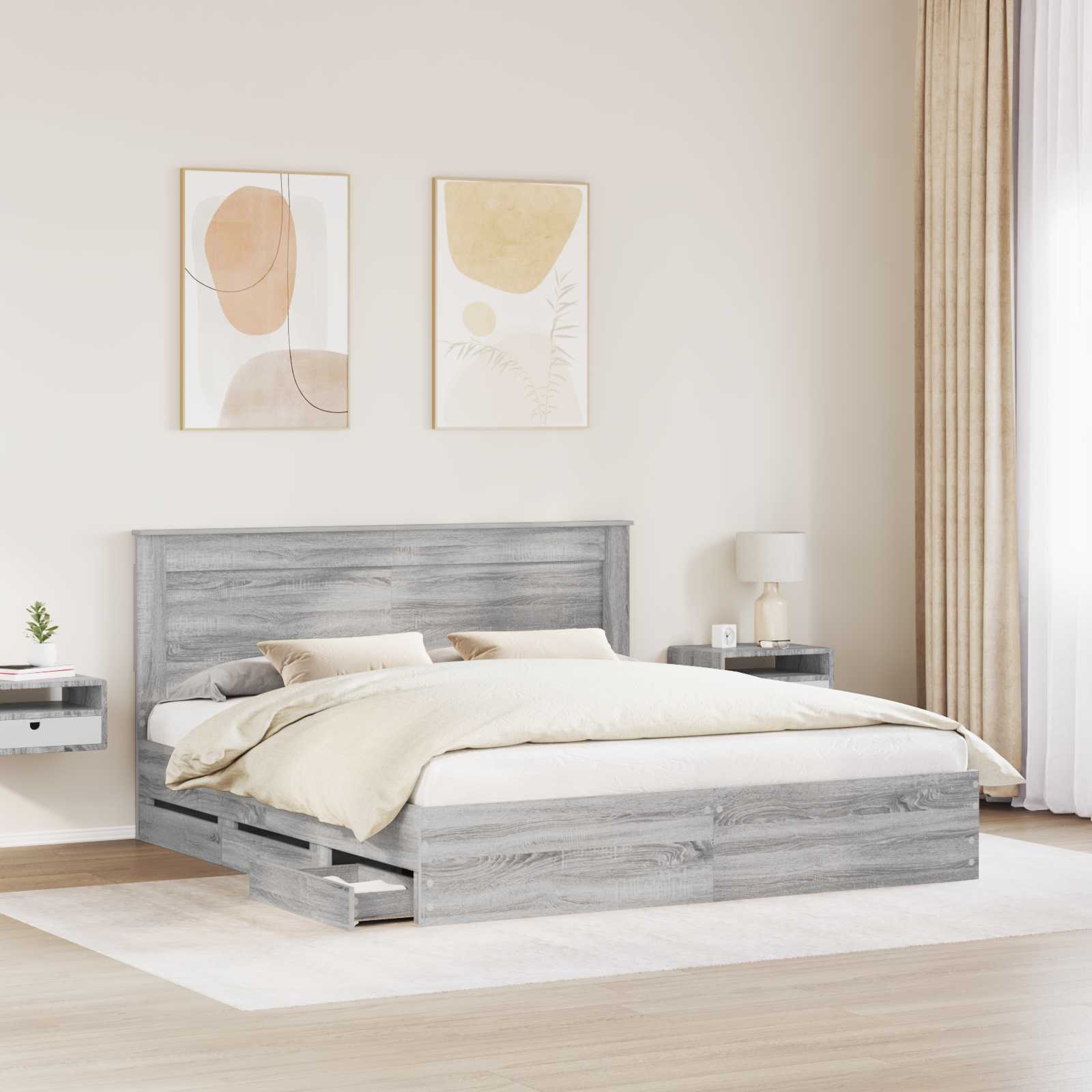 Krevetna konstrukcija Siva Sonoma 200 x 200 cm Inženjersko Drvo