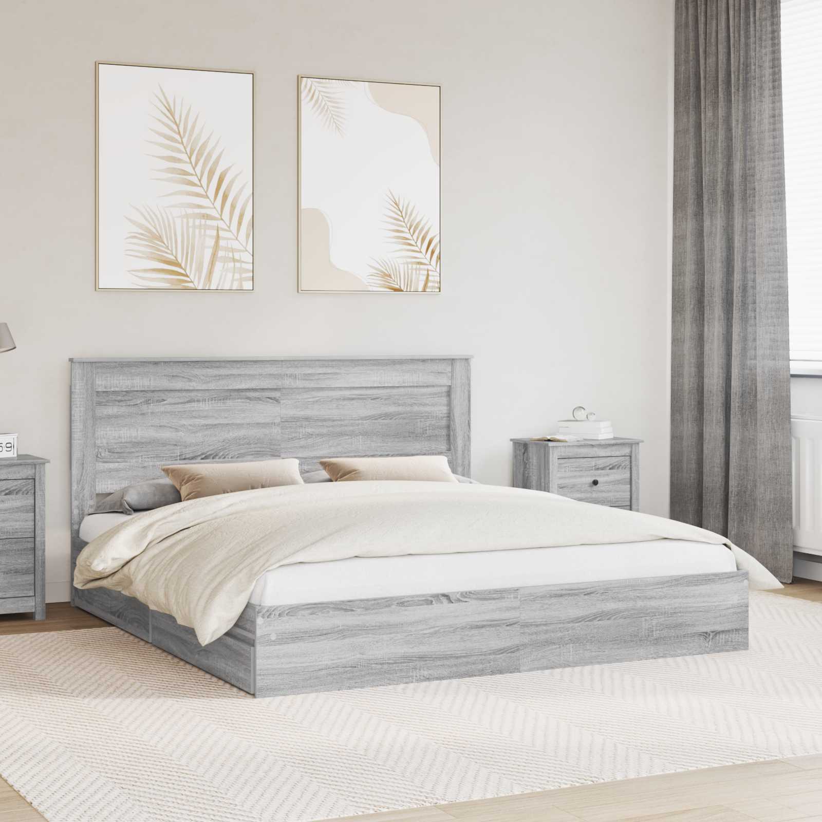Krevet s od storage Siva Sonoma 200 x 200 cm Konstruirano drvo