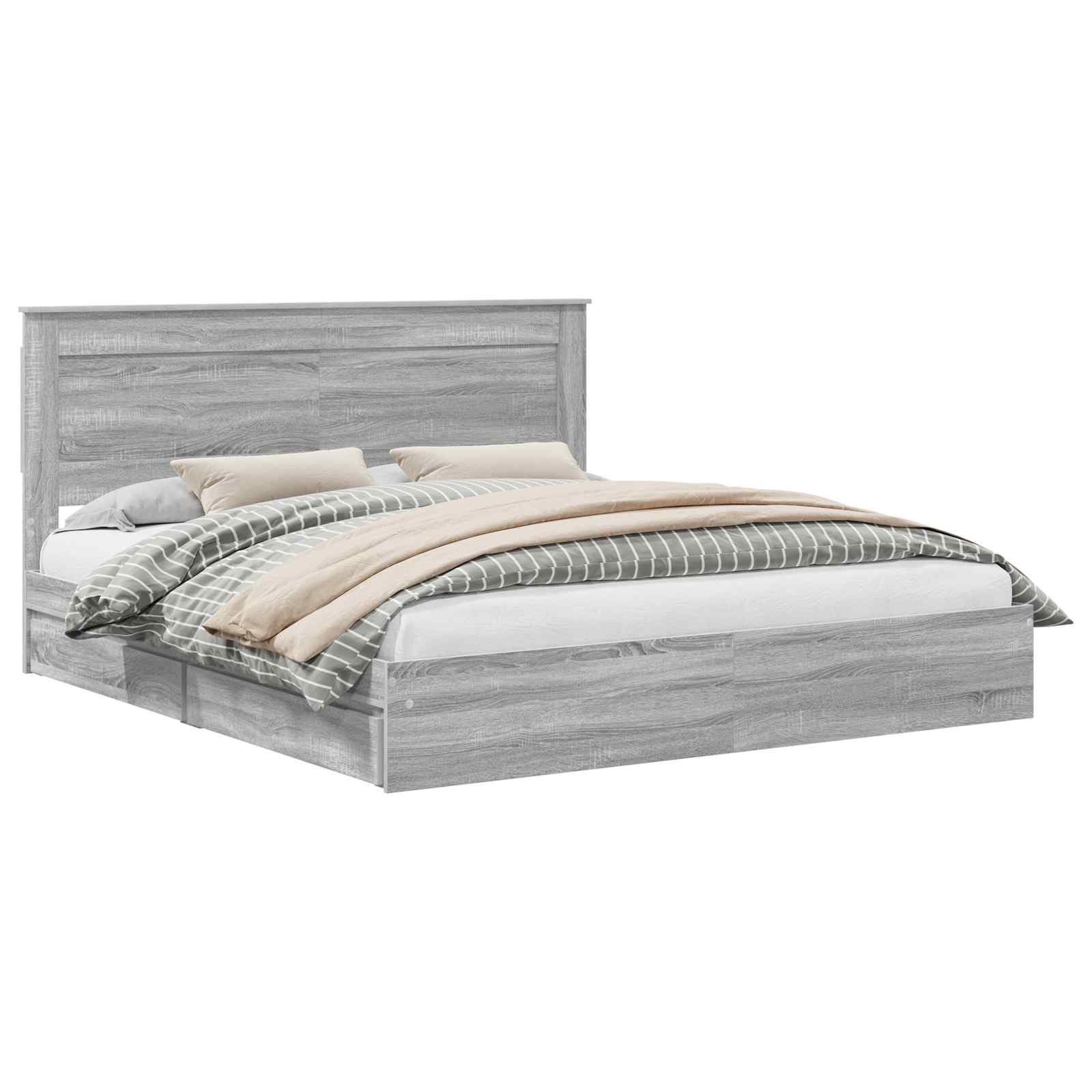 Krevet s od storage Siva Sonoma 200 x 200 cm Konstruirano drvo