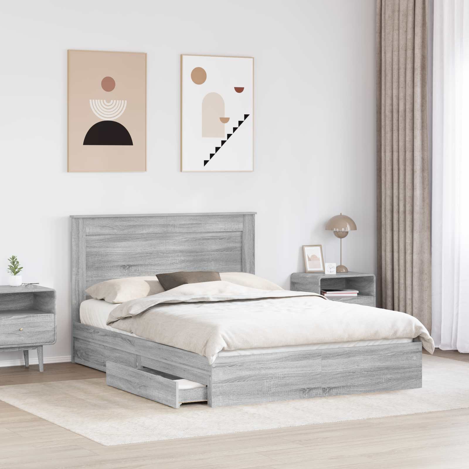 Krevet s od storage Siva Sonoma 160 x 200 cm Konstruirano drvo