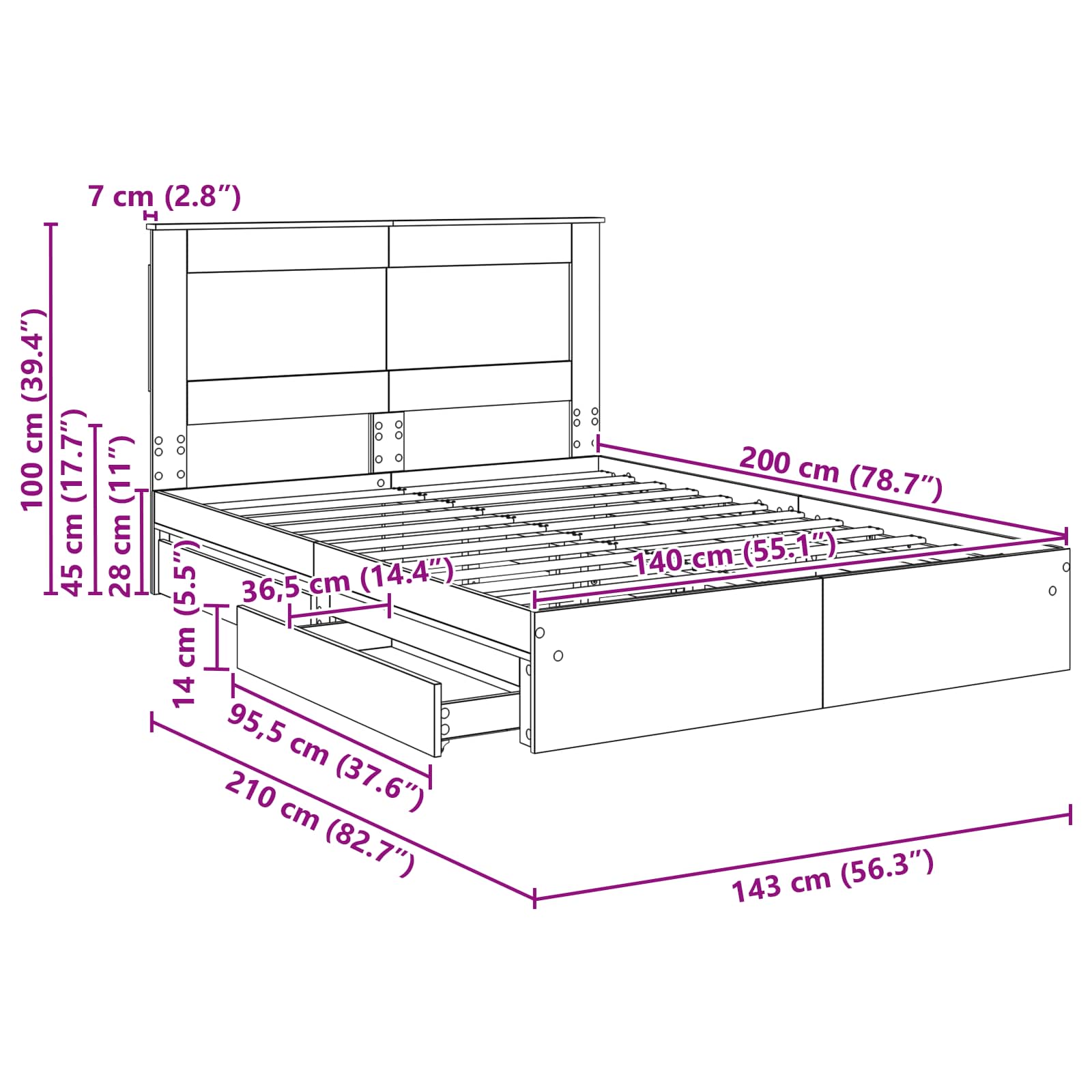 Krevet s od storage Sonoma hrast 140 x 200 cm Konstruirano drvo