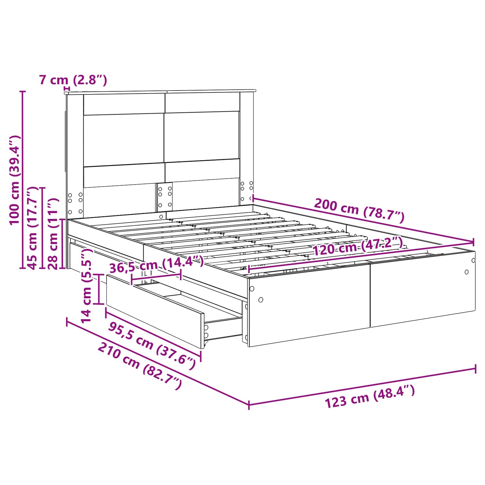 Krevet s od storage Sonoma hrast 120 x 200 cm Konstruirano drvo