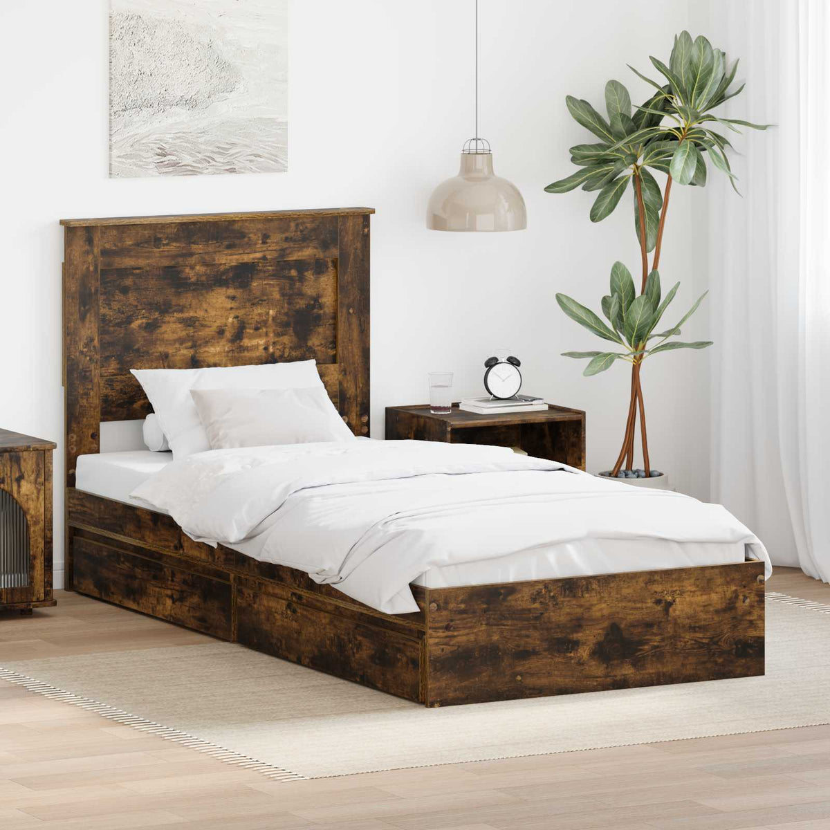 Krevet s od storage s ladicama Dimljeni hrast 100 x 200 cm
