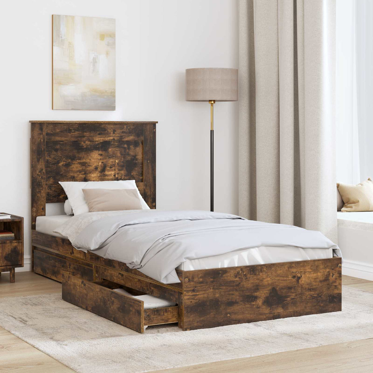Krevet s od storage s ladicama Dimljeni hrast 100 x 200 cm